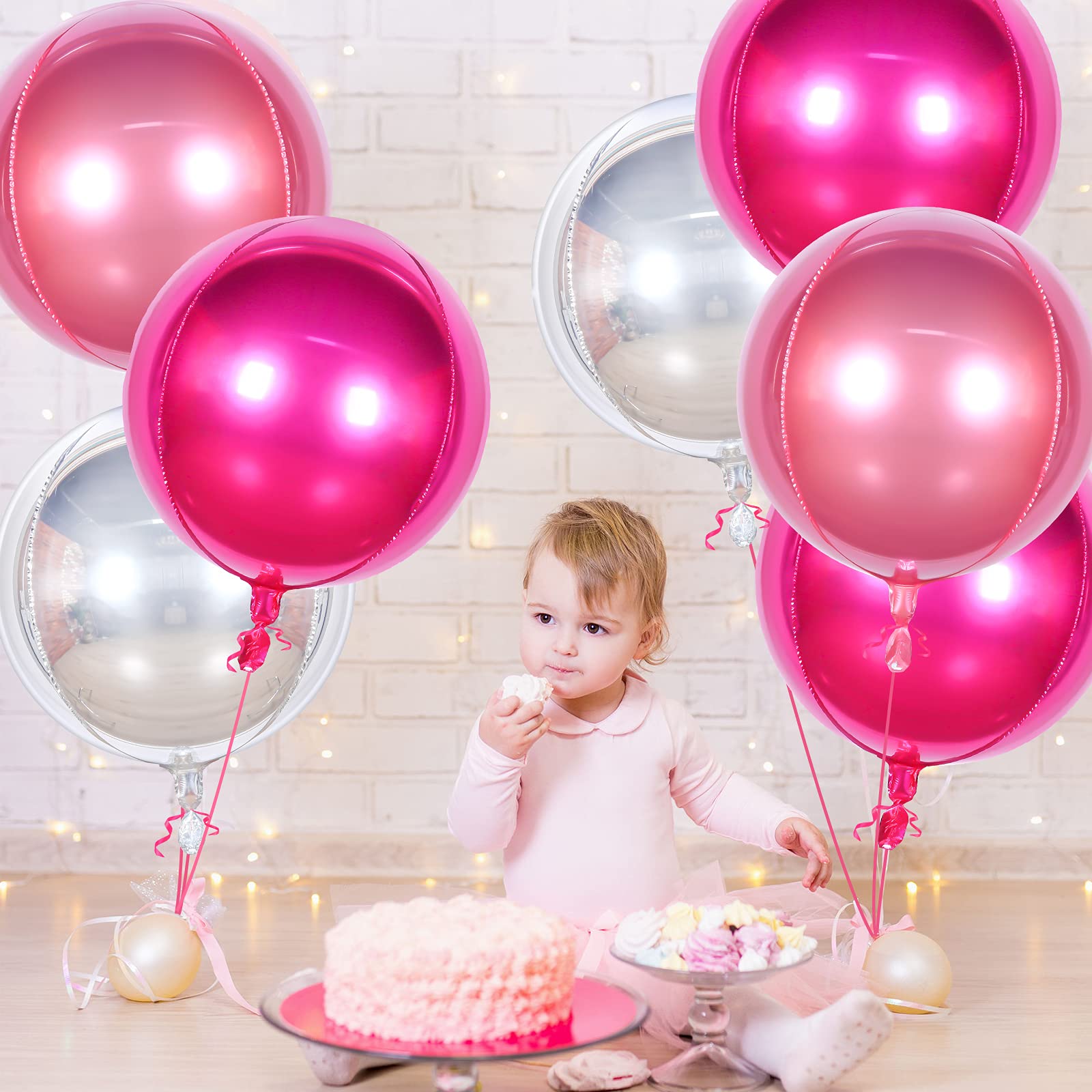 12 Pack 22 Inch Silver Rose Red Pink Foil Balloons with 2 Rolls Ribbon - Large Metallic Mirror Finish Sphere Balloons for Wedding, Birthday Party, Baby Shower, Anniversary, Graduation & Holiday Decorations
