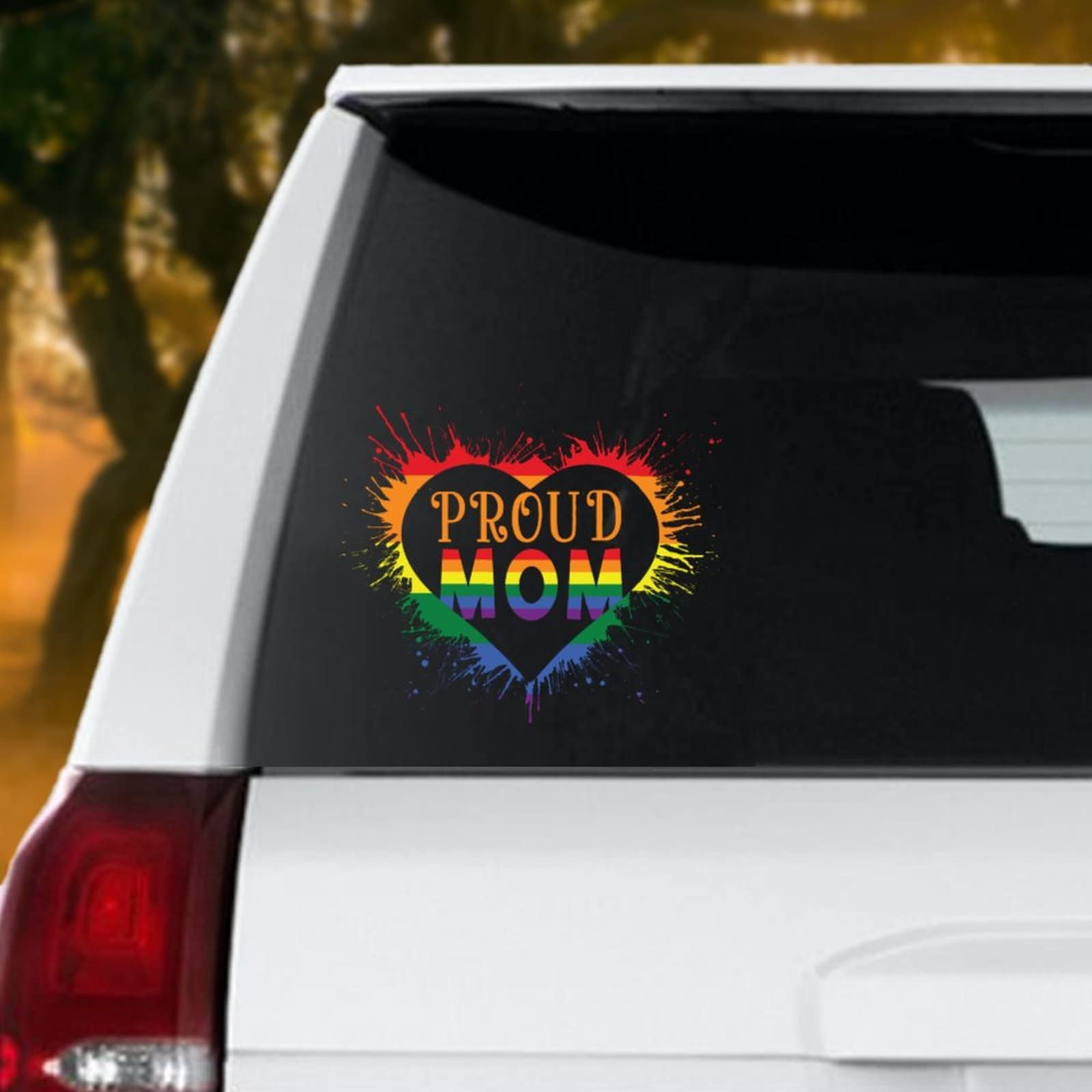 Proud Mom Rainbow Heart Car Decals - LGBTQ+ Pride Stickers for Cars, Bumpers, Windows & Laptops - Vinyl Equality Decals for Lesbian, Gay & LGBT Support - Show Your Pride at Parades, Work or School