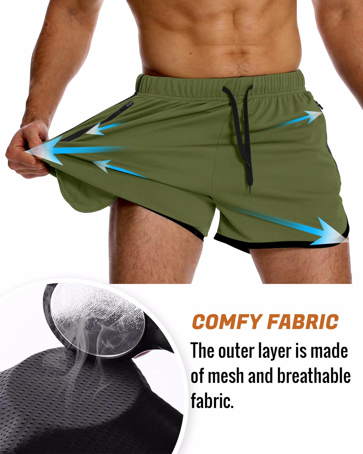 OEBLD Men's 3 Inch Running Shorts - Breathable Quick Dry Workout Athletic Shorts with Zipper Pockets for Gym, Jogging & Outdoor Sports