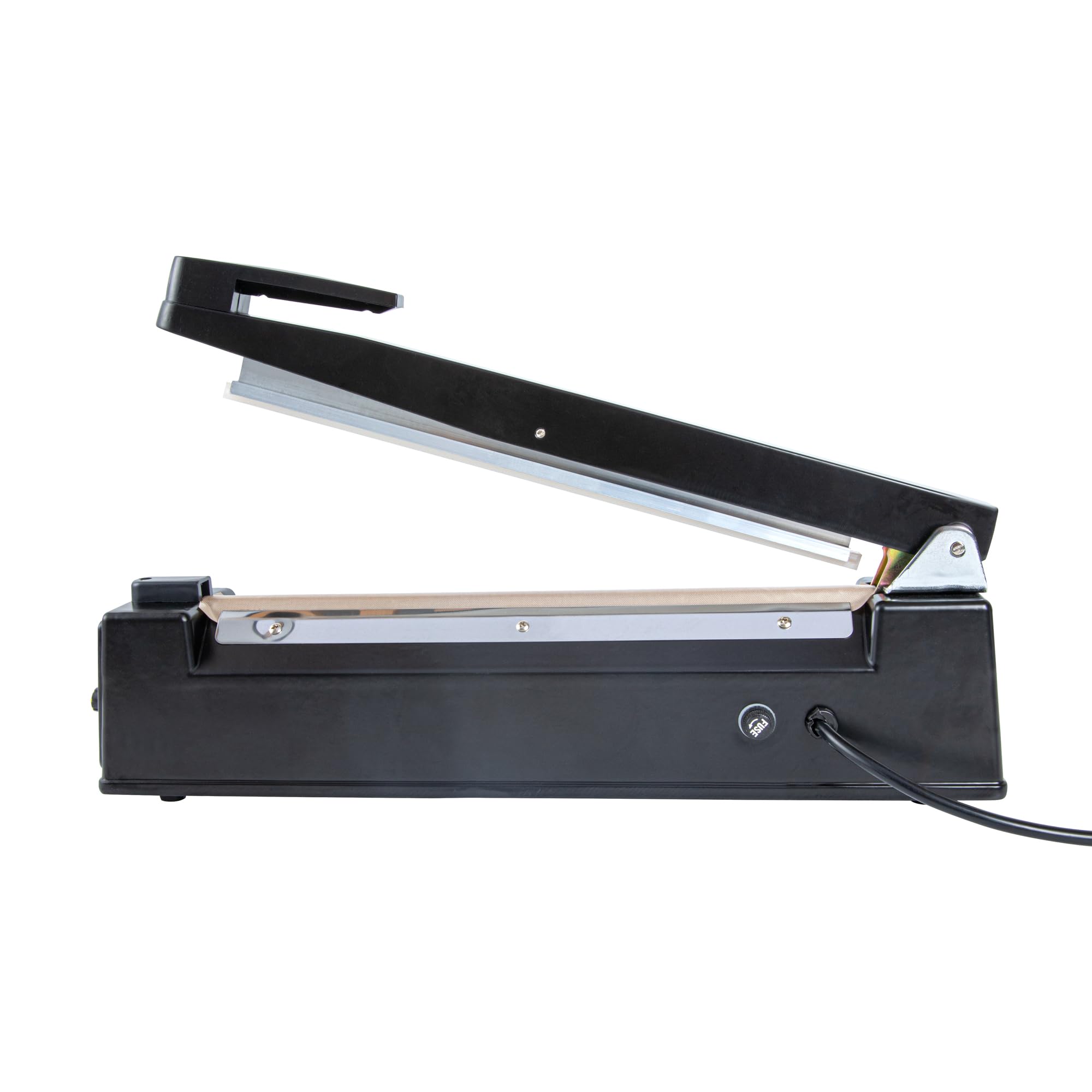 Restaurantware 12 Inch Manual Heat Sealer Machine - Industrial Grade Food Safe Impulse Sealer with Adjustable Temperature Control, Portable Black Aluminum Sealing Equipment for Food Packaging, Vacuum Sealing & Meal Prep
