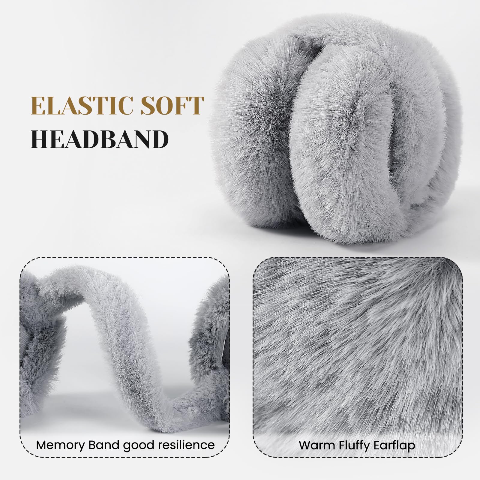 Premillow Winter Earmuffs for Women & Men - Soft Faux Fur Foldable Ear Warmers, Cozy Fluffy Ear Covers for Cold Weather - Perfect for Skiing, Snowboarding & Outdoor Winter Activities