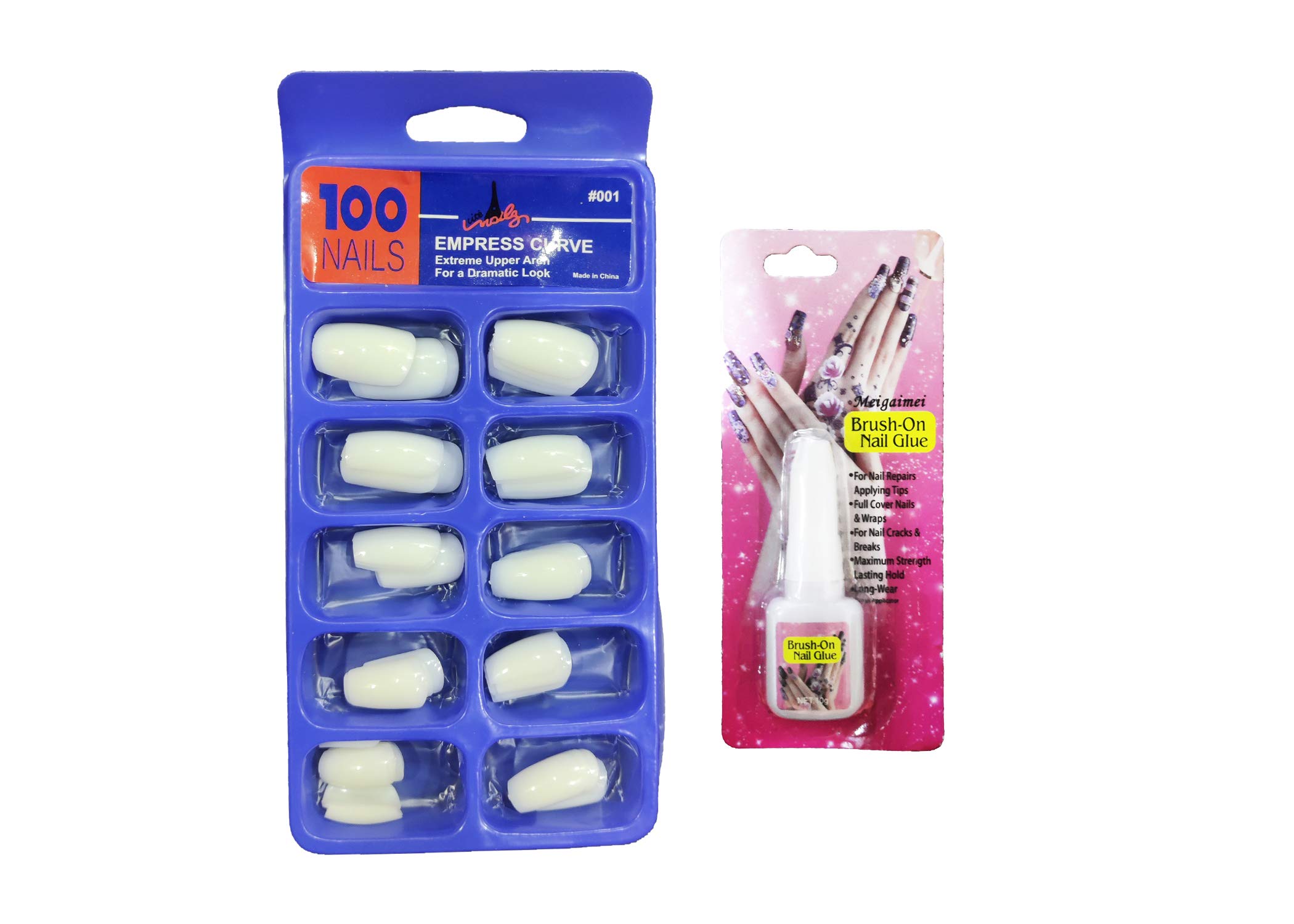 Assfo White Acrylic Fake Nails for Nail Art - 24pcs Full Cover Press on Nails with Nail Glue 10g Kit - Perfect for Salon, Home Manicure & Party Nail Designs