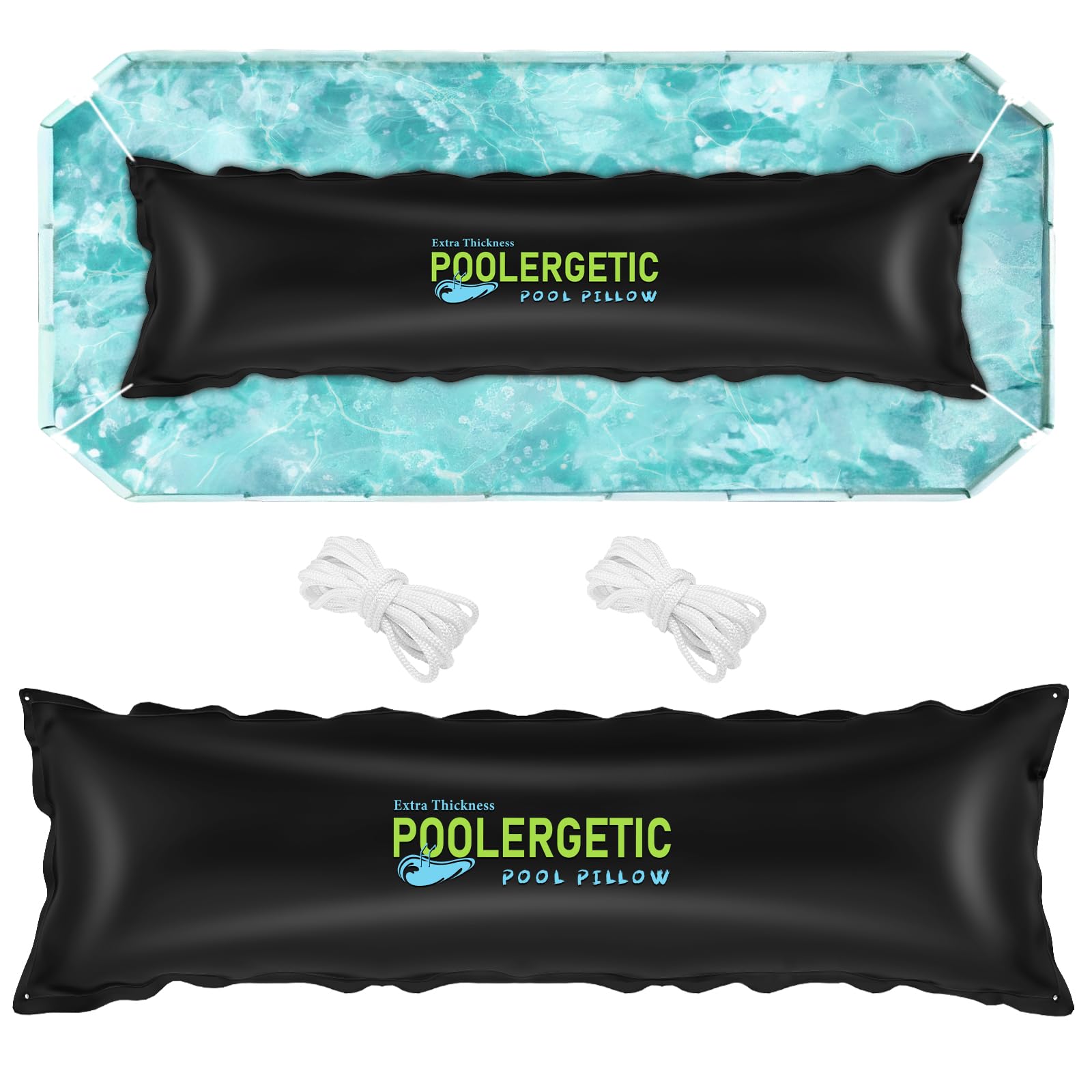 4x15 Ft Heavy-Duty Winter Pool Pillow for Above Ground Swimming Pools - 0.4mm Thick Air Pillow with Cords for Winterizing & Closing (Black, 1 Pack) - Prevents Ice Damage & Protects Pool Cover During Cold Season