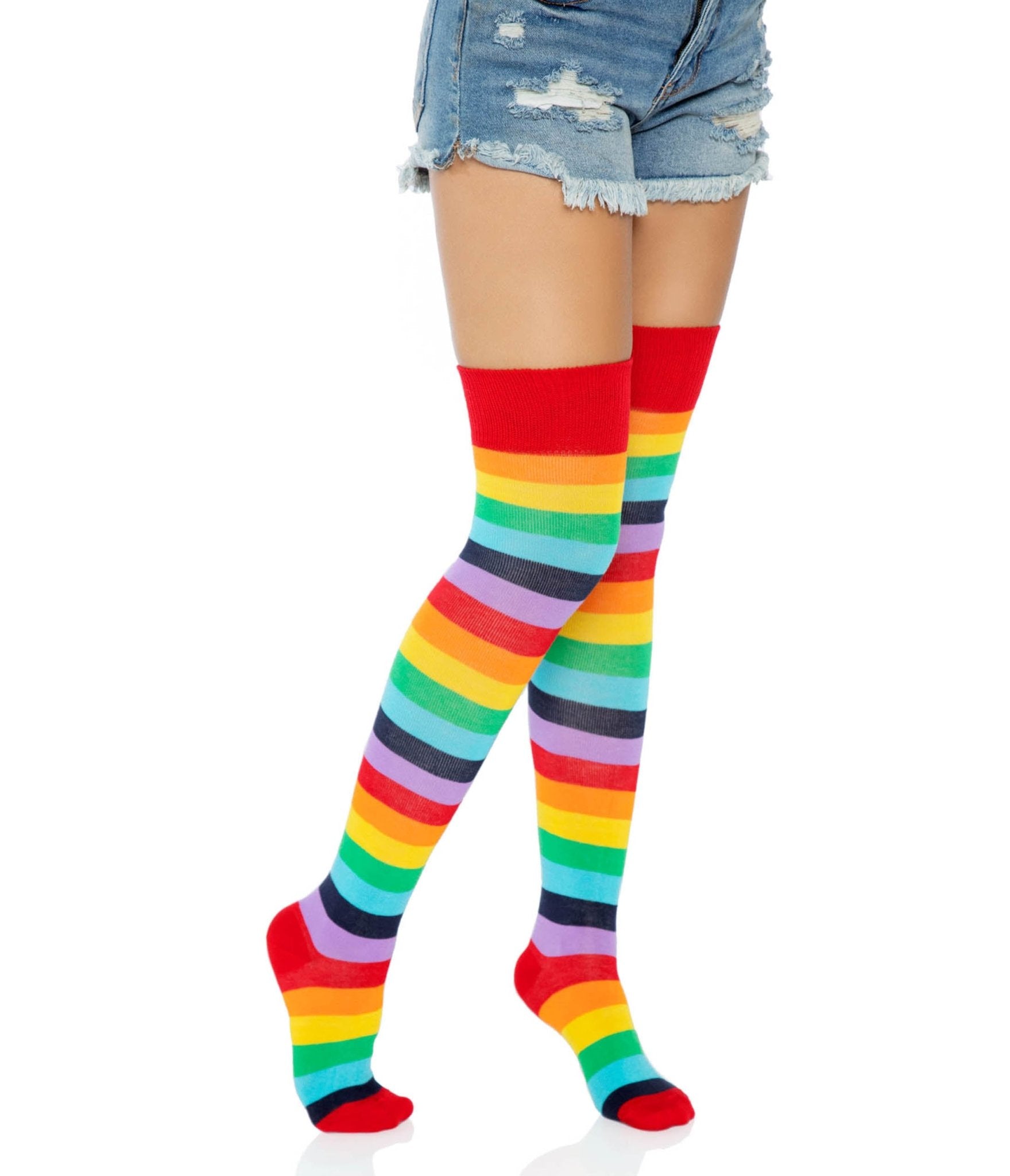 Leg Avenue Rainbow Striped Thigh High Tights - Sexy & Fun Stockings for Cosplay, Halloween & Costume Parties