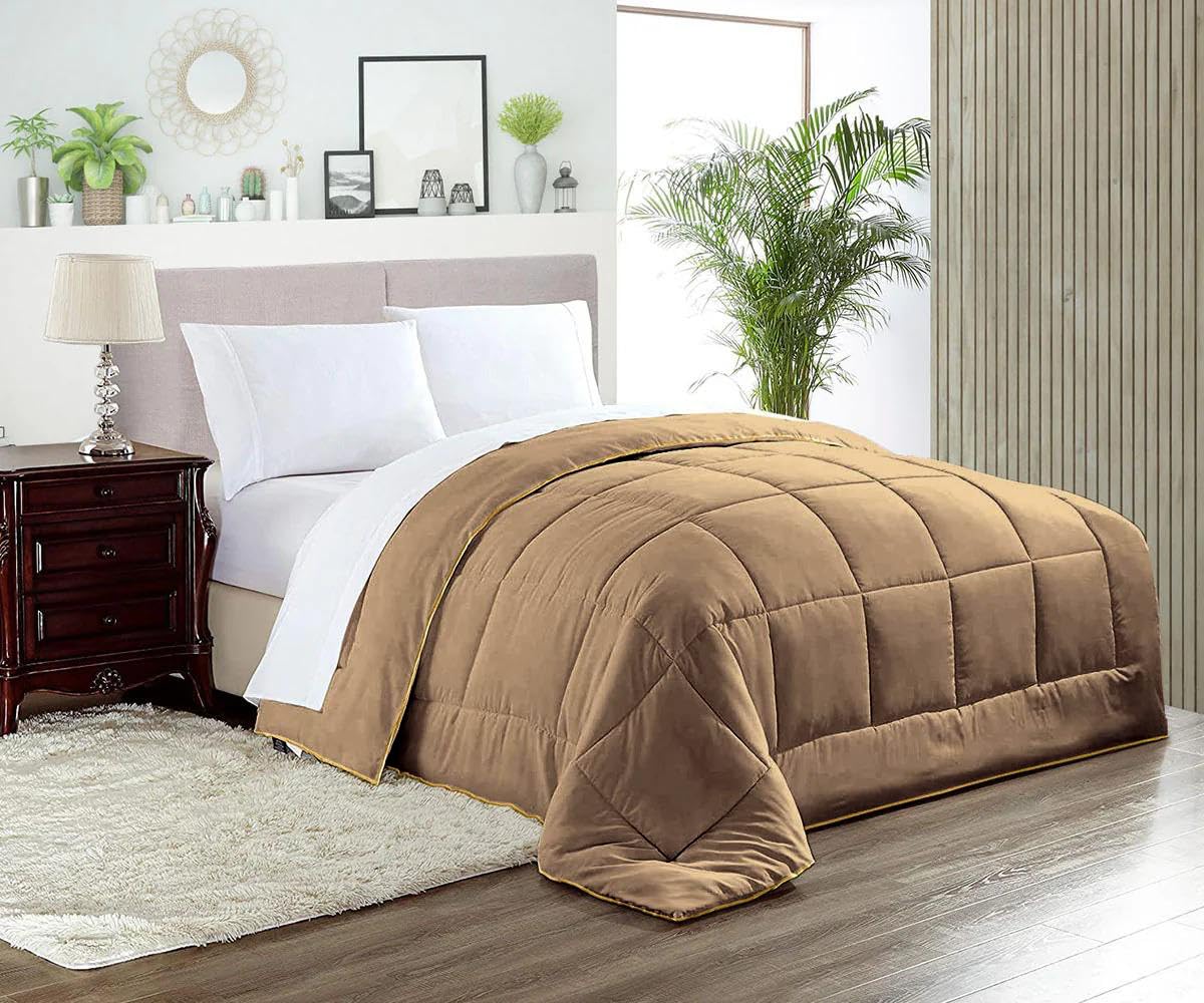 Premium 1000 TC Goose Down Alternative Comforter Set - Full/Queen Size - Ultra-Soft 100% Egyptian Cotton - All Season Comfort - Taupe Color - Perfect for Bedroom, Guest Room & Cozy Home Decor