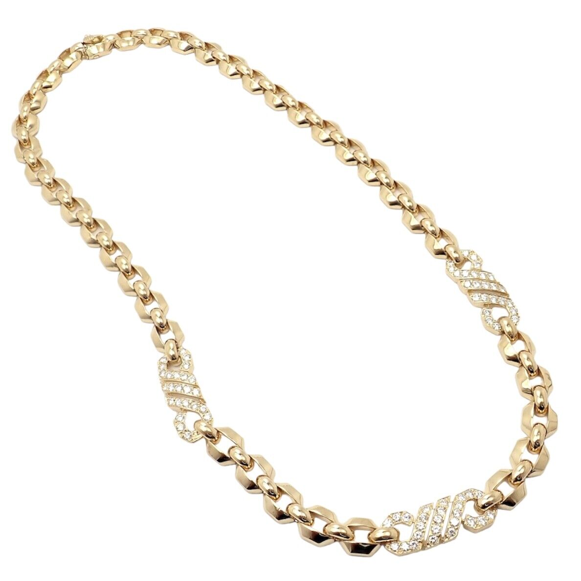 Authentic Cartier Vintage Fox Trot 18k Yellow Gold Diamond Necklace from 1980s - Luxury Jewelry Gift for Women, Perfect for Weddings & Special Occasions