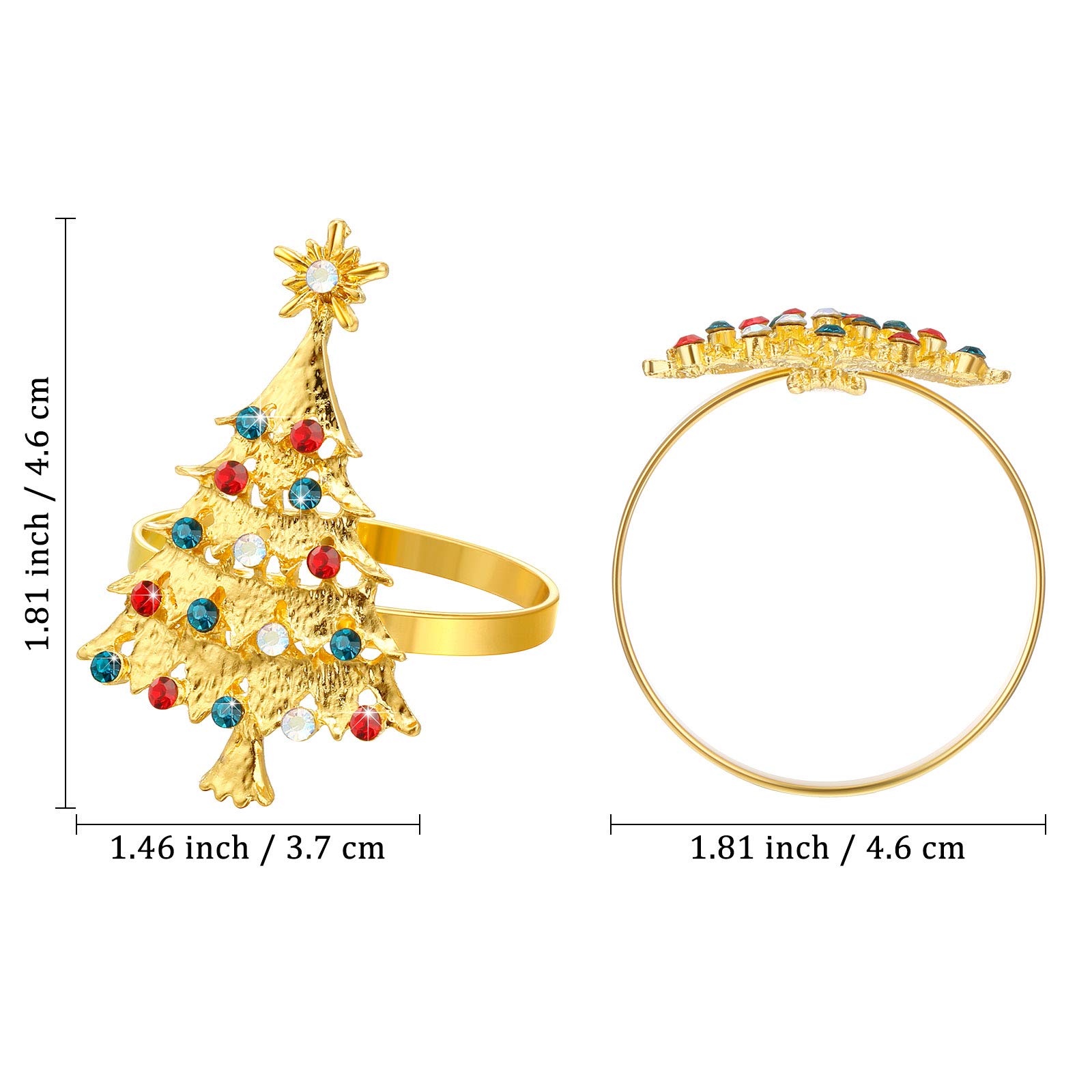 Outus Set of 12 Christmas Tree Metal Napkin Rings - Gold Xmas Holiday Dinner Decor for Christmas Party, Wedding & Festive Table Settings