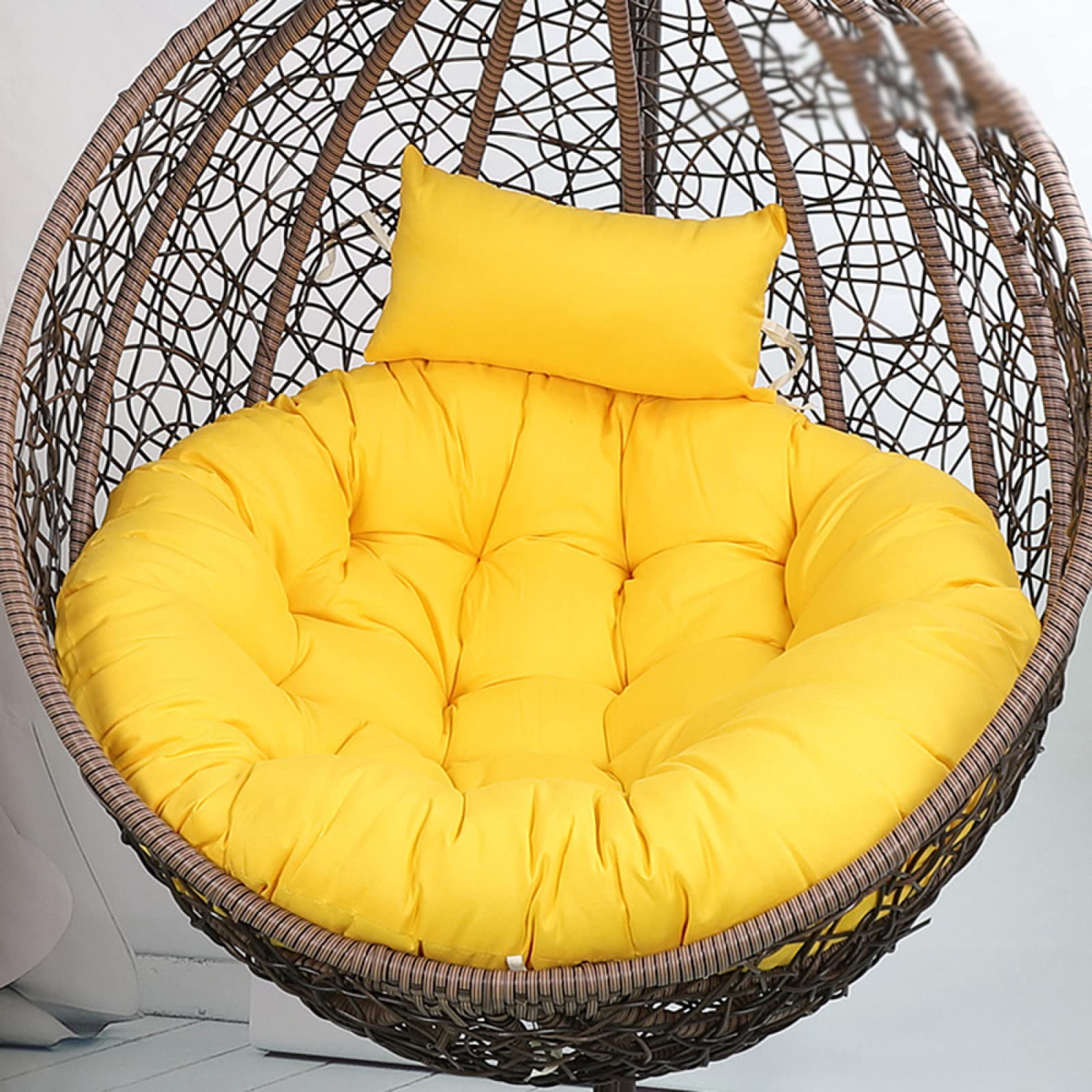 ZCED Washable Round Hanging Egg Chair Cushion Replacement - Thick Large Indoor/Outdoor Rattan Chair Pad with Adjustable Pillow (Yellow, 47in/120cm) - Perfect for Patio, Garden, Balcony & Lounge Relaxation