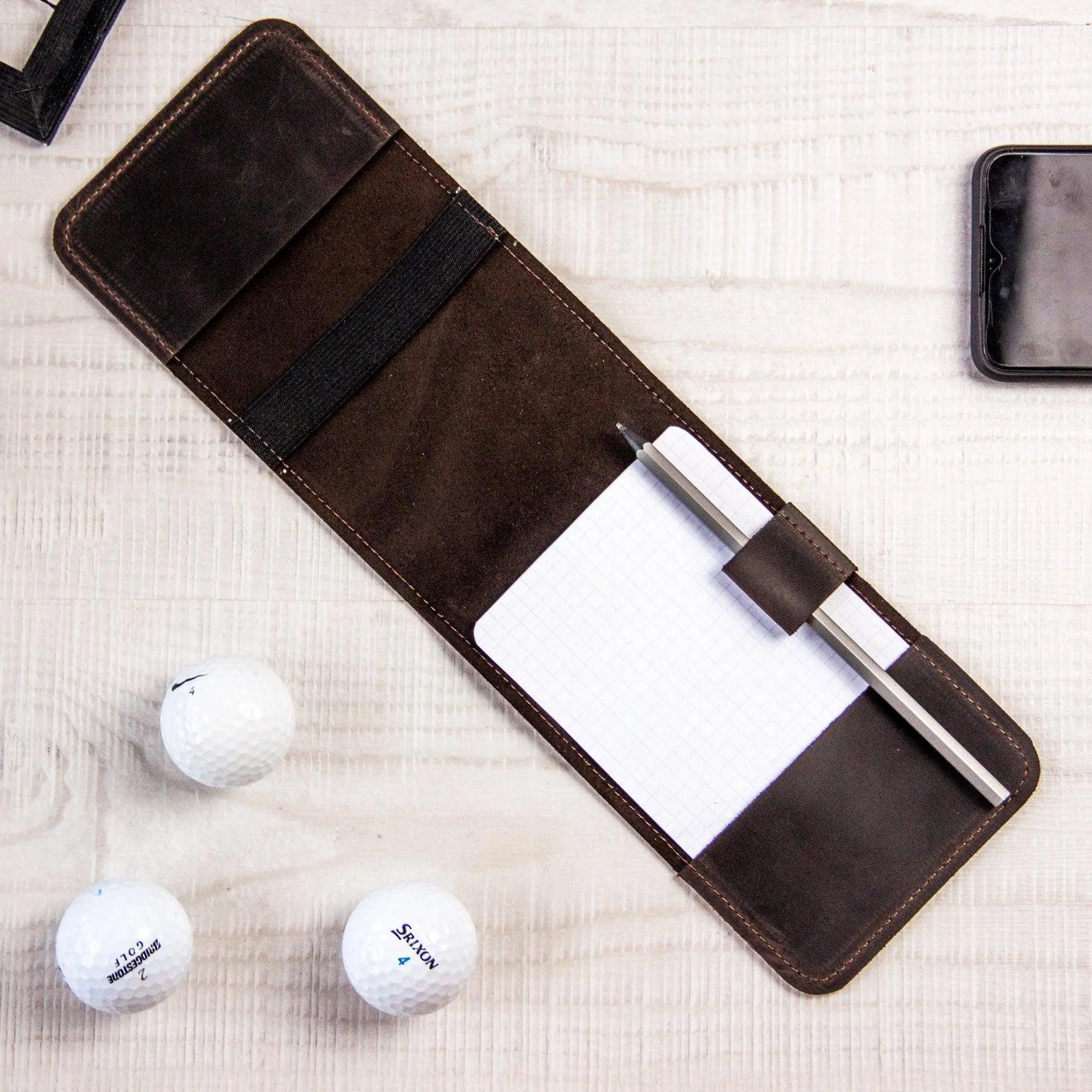 Premium Leather Golf Scorecard Holder with Pencil Loop - Waterproof & Durable for Golf Tournaments, Practice Rounds & Outdoor Sports