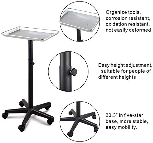 Premium Aluminum Utility Cart with Rolling Tray - Heavy Duty Mobile Station for Salon, Tattoo, Medical & Chemical Labs - Silver Finish for Professional Workspaces