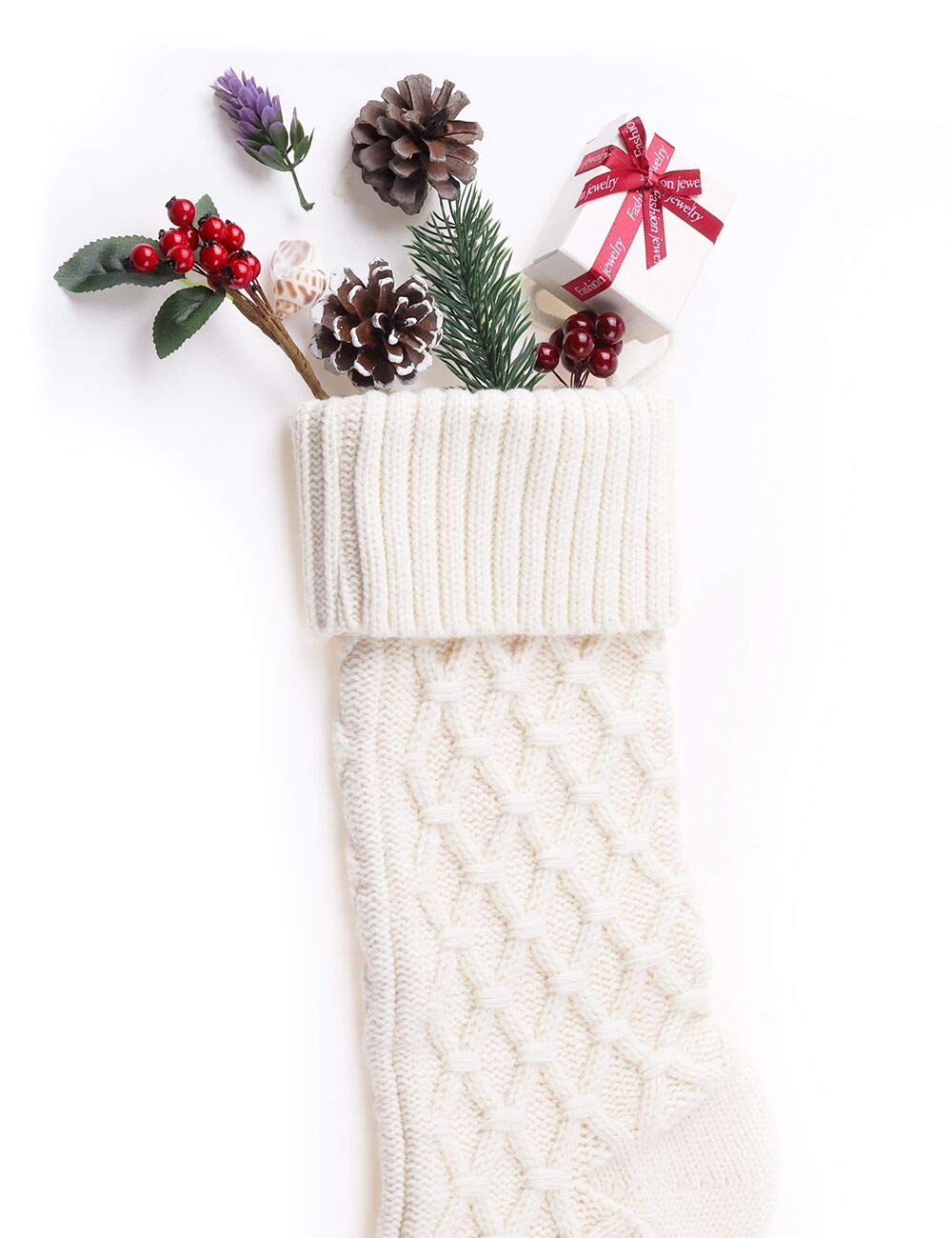 Premium Cable Knit Christmas Stockings Set of 2 - 18 Inch Classic Solid White & Gray Holiday Decor - Perfect for Fireplace Mantel, Gift Filling & Festive Home Decor