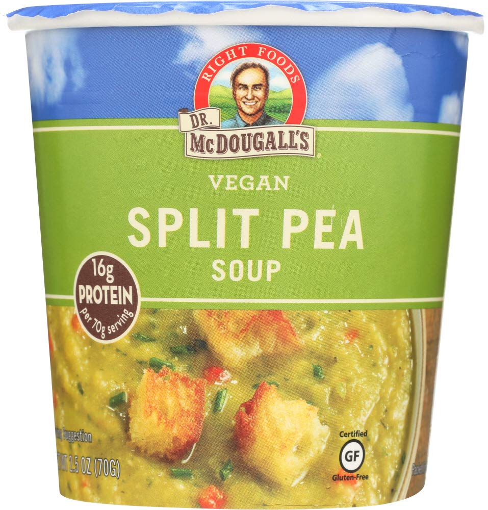 Dr. McDougall's Split Pea & Barley Big Soup Cup - 24 Pack (2.5 Oz Each) | Instant Vegan Soup for Camping, Office Lunch & Quick Healthy Meals