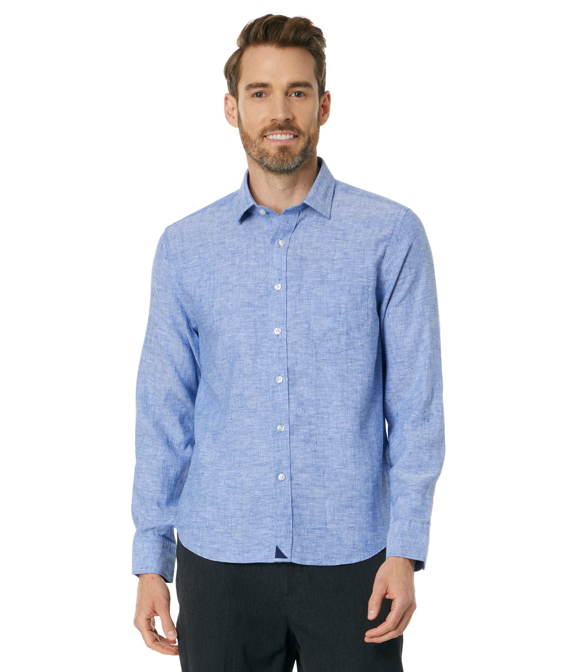 UNTUCKit Wrinkle-Resistant Linen Vin Santo Shirt for Men - Casual Summer Button Down Shirt for Beach, Office & Outdoor Activities