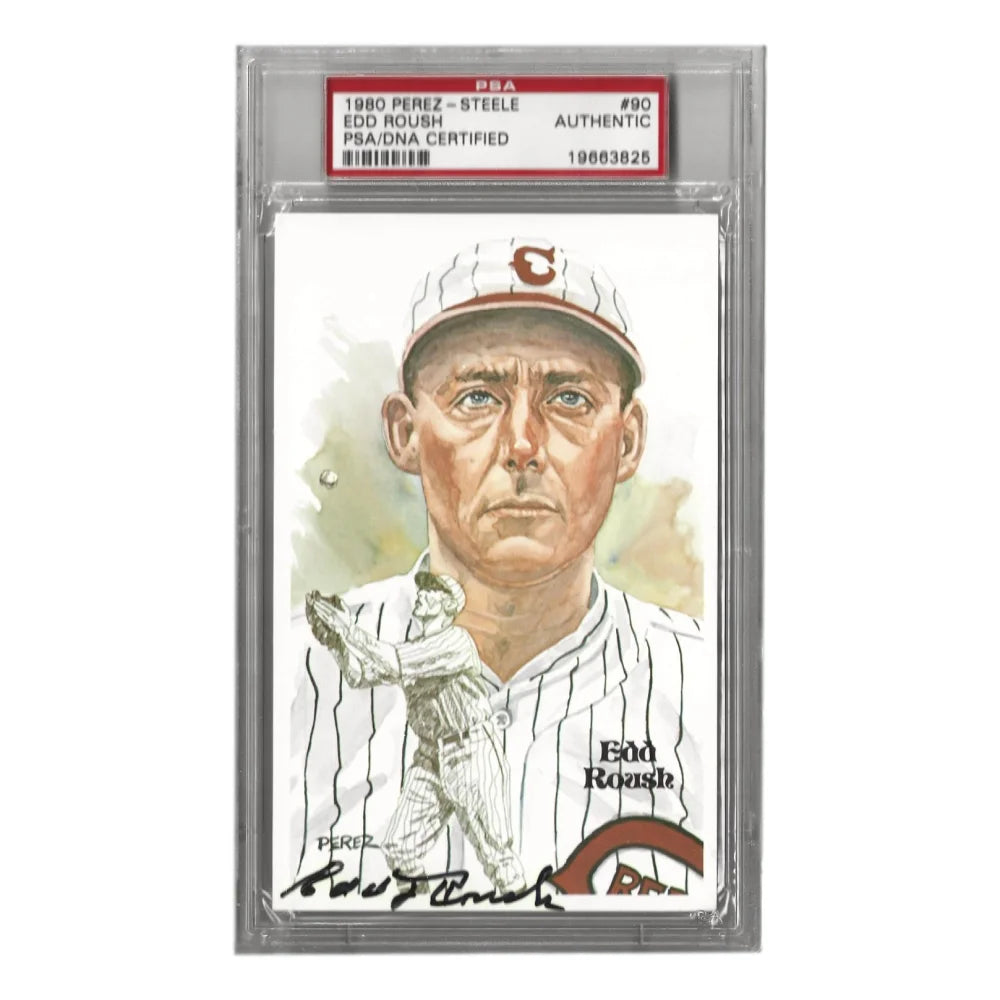 Edd Roush Autographed 1980 Perez Steele #90 Postcard with PSA COA - Cincinnati Reds Baseball Memorabilia for Collectors and Fans - Perfect for Display in Home, Office, or Sports Memorabilia Collections