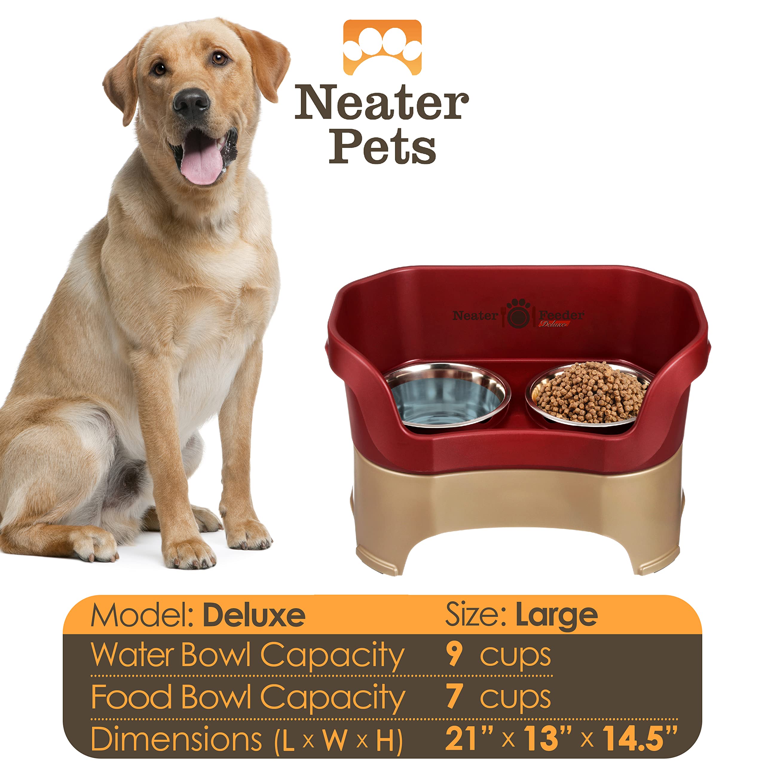 **Neater Feeder Deluxe No-Spill Elevated Dog Bowls for Large Breeds – Stainless Steel Pet Food & Water Bowl Set – Made in USA – Mess-Proof Feeding Station (Ideal for Indoor/Outdoor Use, Easy Cleanup, Reduces Spills & Slobber)**