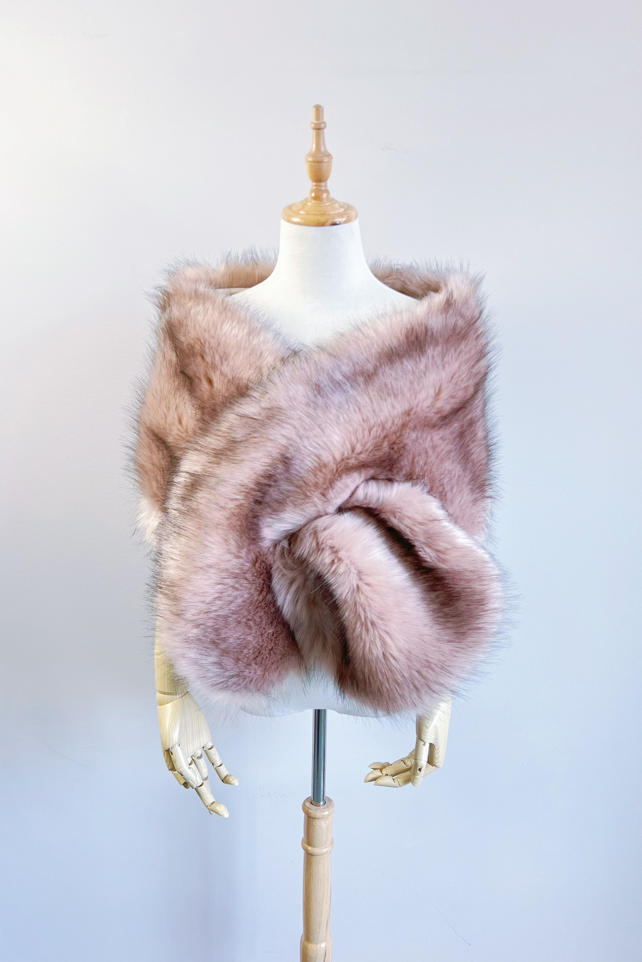 Stylish Pink with Black Tips Faux Fur Shawl Wrap - Elegant Winter Fashion Accessory for Women | Perfect for Parties, Weddings & Cold Weather Outfits