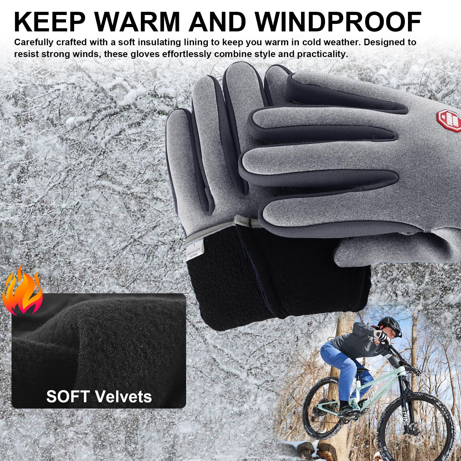 Winter Gloves for Men & Women - Anti-Slip Touchscreen, Windproof & Thermal Cycling Gloves for Cold Weather - Perfect for Walking, Riding, Driving & Outdoor Activities