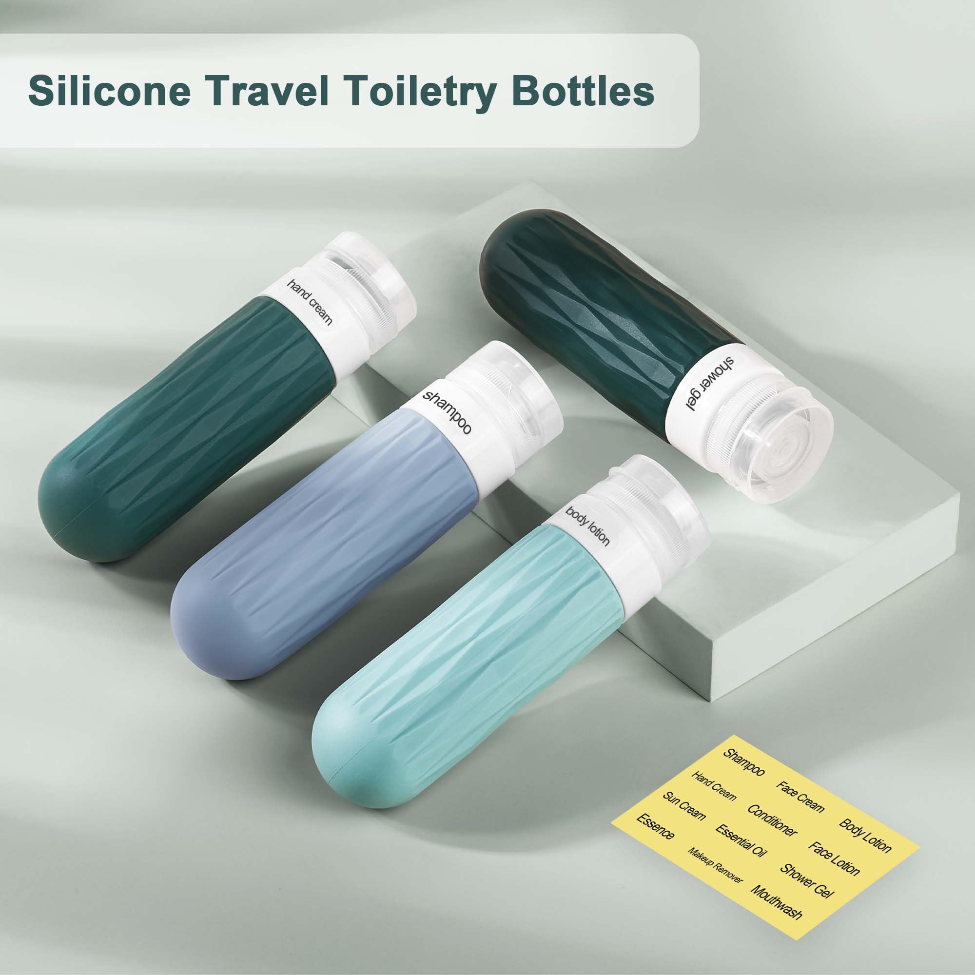 TSA Approved 3oz Travel Bottles for Toiletries - Leakproof & Refillable Silicone Containers for Shampoo, Conditioner (90ml/3oz, Green) - Perfect for Air Travel, Gym & Vacation Essentials