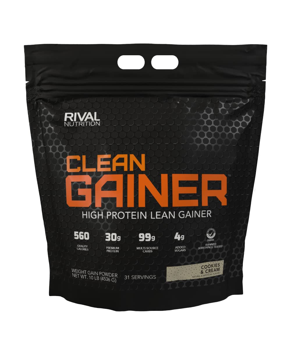 Rival Nutrition Clean Gainer Protein Powder - Cookies & Cream Flavor, 10lbs for Muscle Growth & Weight Gain - Perfect for Post-Workout Recovery & Fitness Enthusiasts