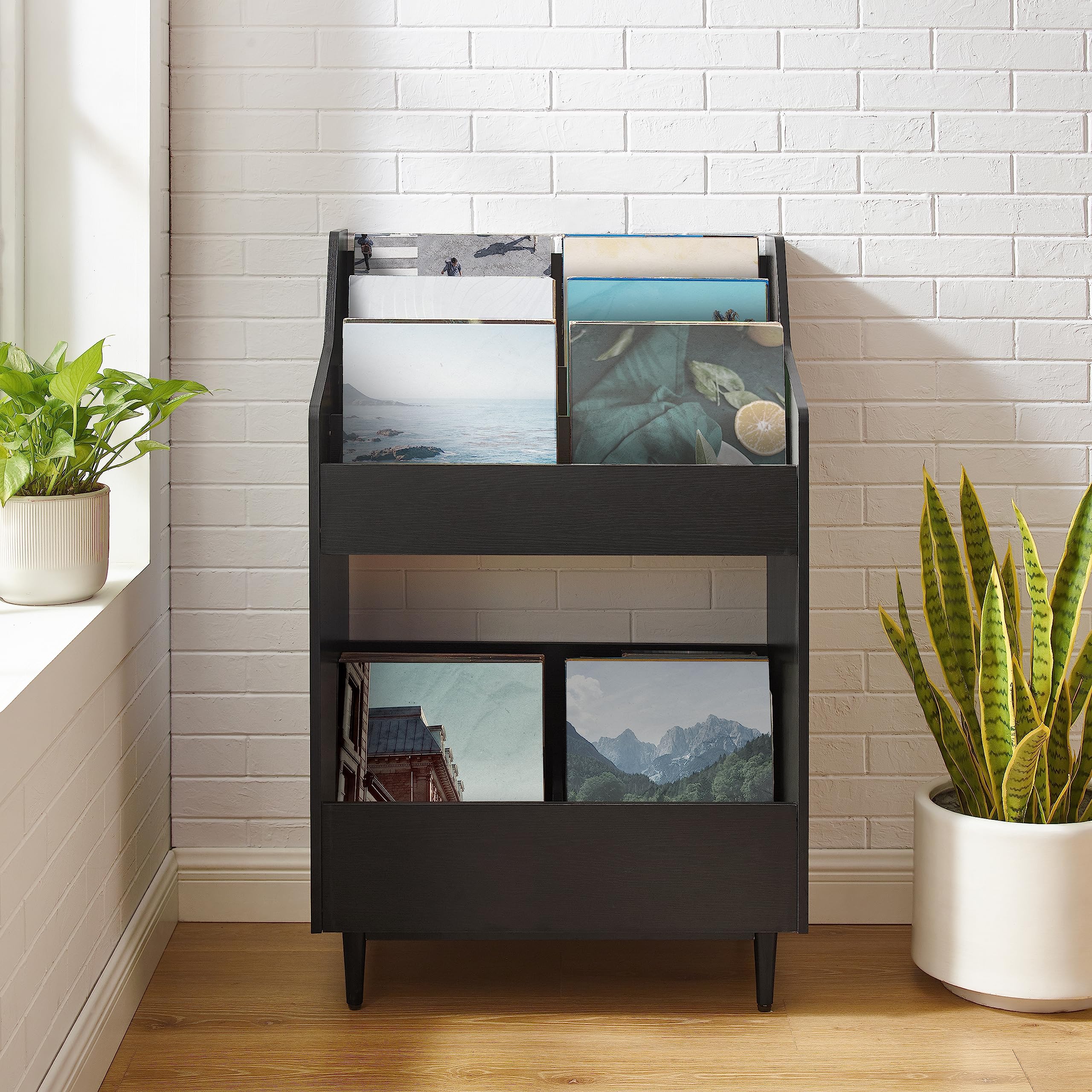 Crosley Furniture Liam Vinyl Record Storage Stand - 3-Tier Shelving Unit for LP Records & Albums, Black - Perfect for Living Room, Music Studio & Vinyl Collector Display