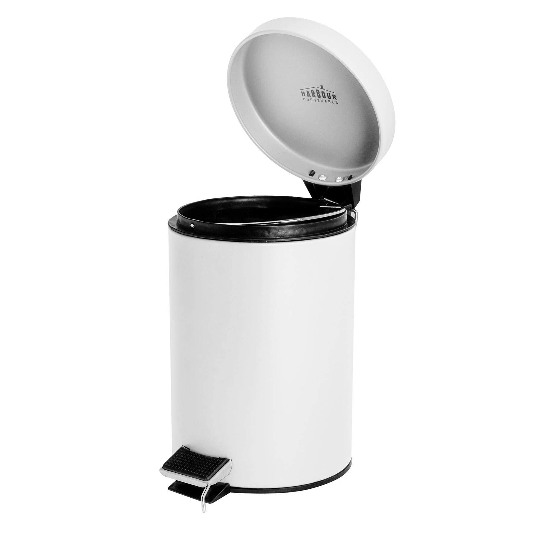 Harbour Housewares 3L Stainless Steel Pedal Trash Can - Matte White Round Bathroom & Kitchen Garbage Bin with Lid & Removable Inner Bucket - Perfect for Small Spaces, Office, Bedroom & Bathroom Waste Disposal