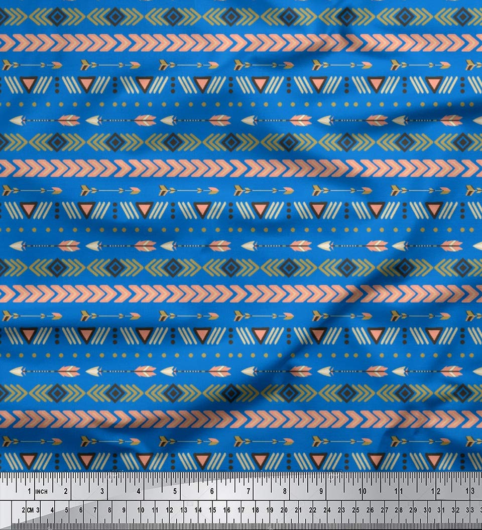 Soimoi Moss Georgette Blue Fabric by The Yard - 42 Inch Wide Aztec Geometric Printed Material for Dresses, Curtains & Home Decor | Tribal Contemporary Fusion Fashion Fabric