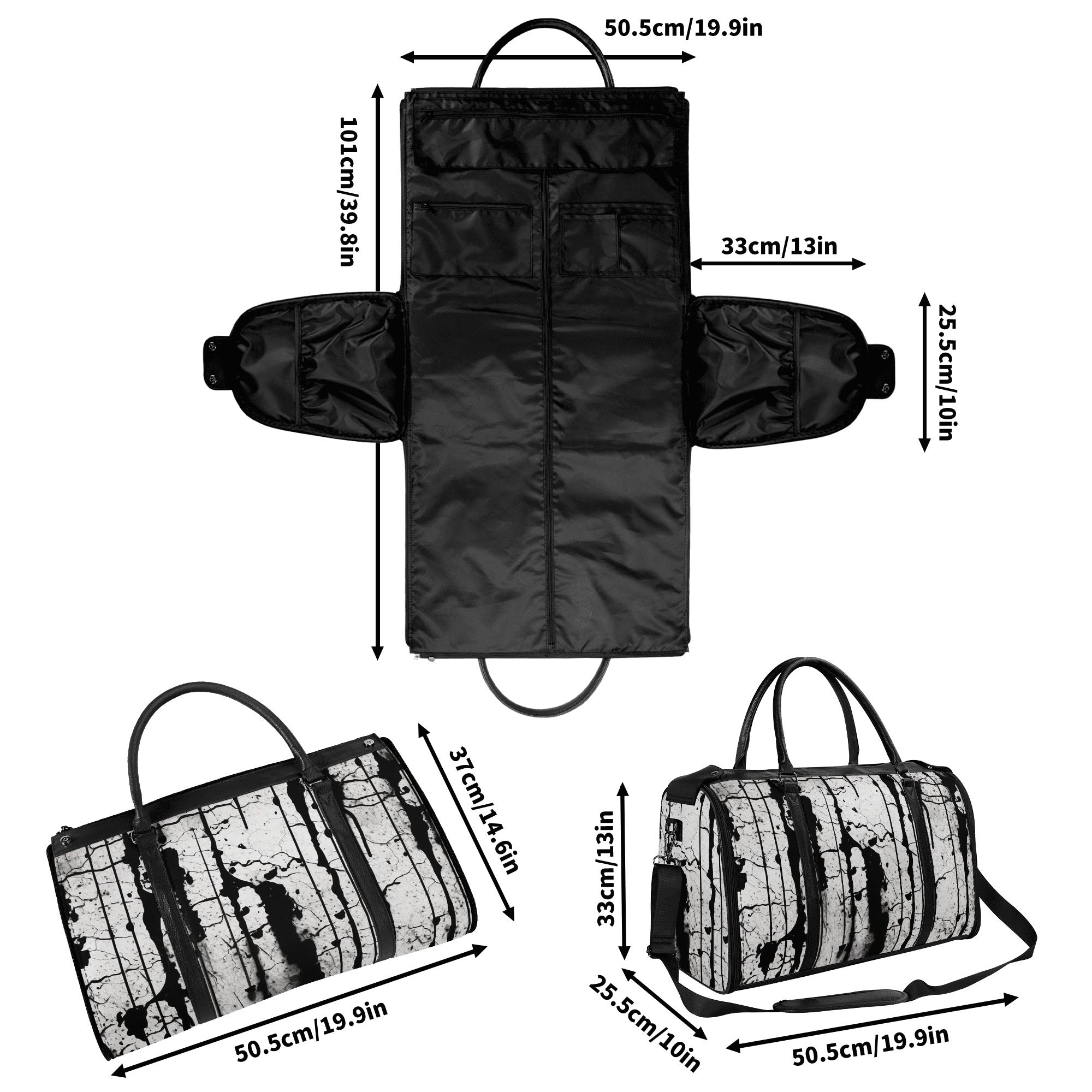 Gothic Style Foldable Leather Duffle Bag for Travel, Gym & Weekend Getaways - Vintage Distressed Design Carry On Luggage
