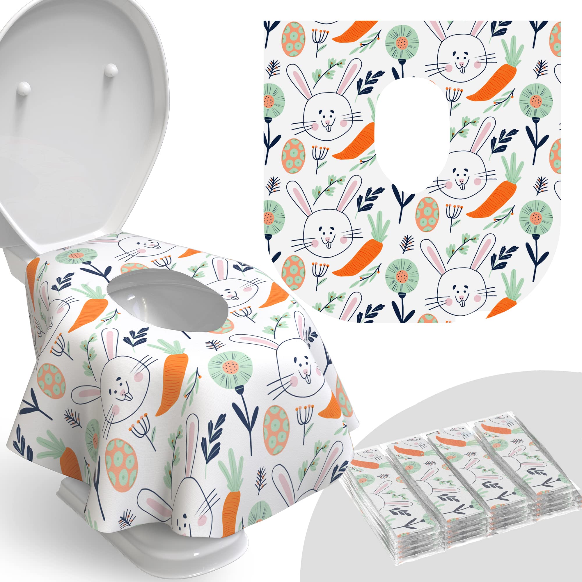Disposable Toilet Seat Covers 20 Pack - Waterproof, Extra Large for Kids & Adults - Individually Wrapped for Travel & Public Restrooms - Perfect for Potty Training, Camping, Airports & Office Use (Easter Bunny Design)