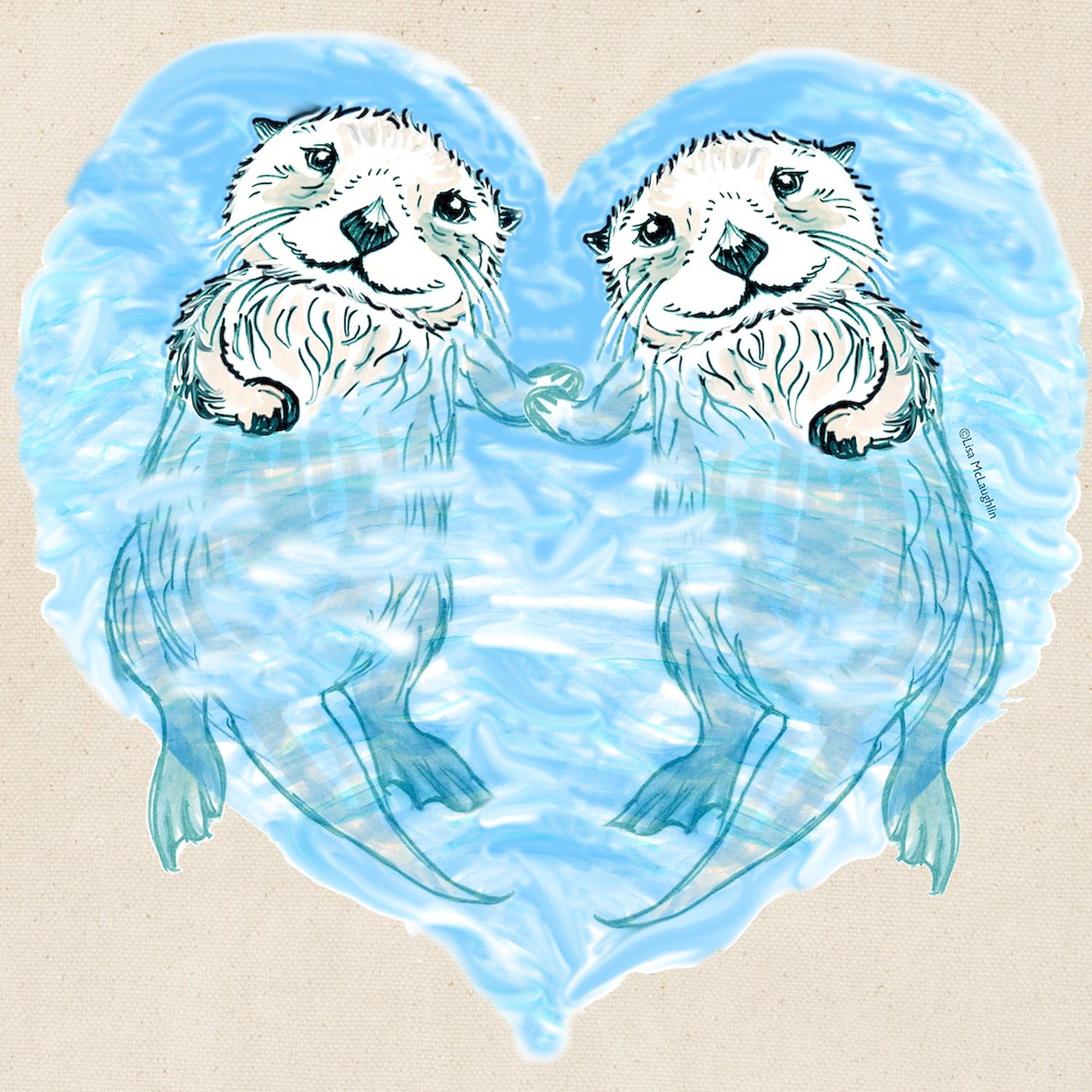 Sea Otters Holding Hands Canvas Tote Bag - Eco-Friendly Reusable Shopping Bag for Groceries, Beach & Daily Use | Cute Marine Animal Design