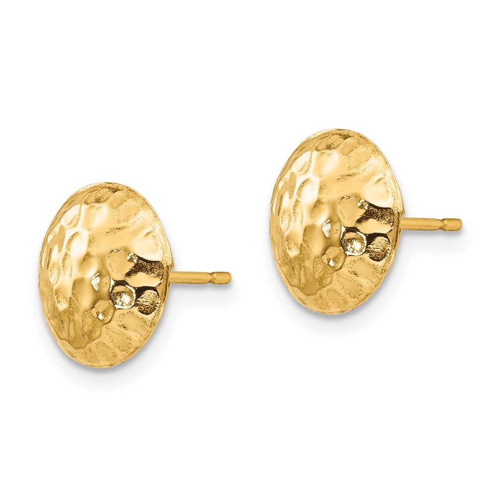 14k Yellow Gold Black Bow 9mm Hammered Puffed Round Post Earrings for Everyday Elegance and Special Occasions