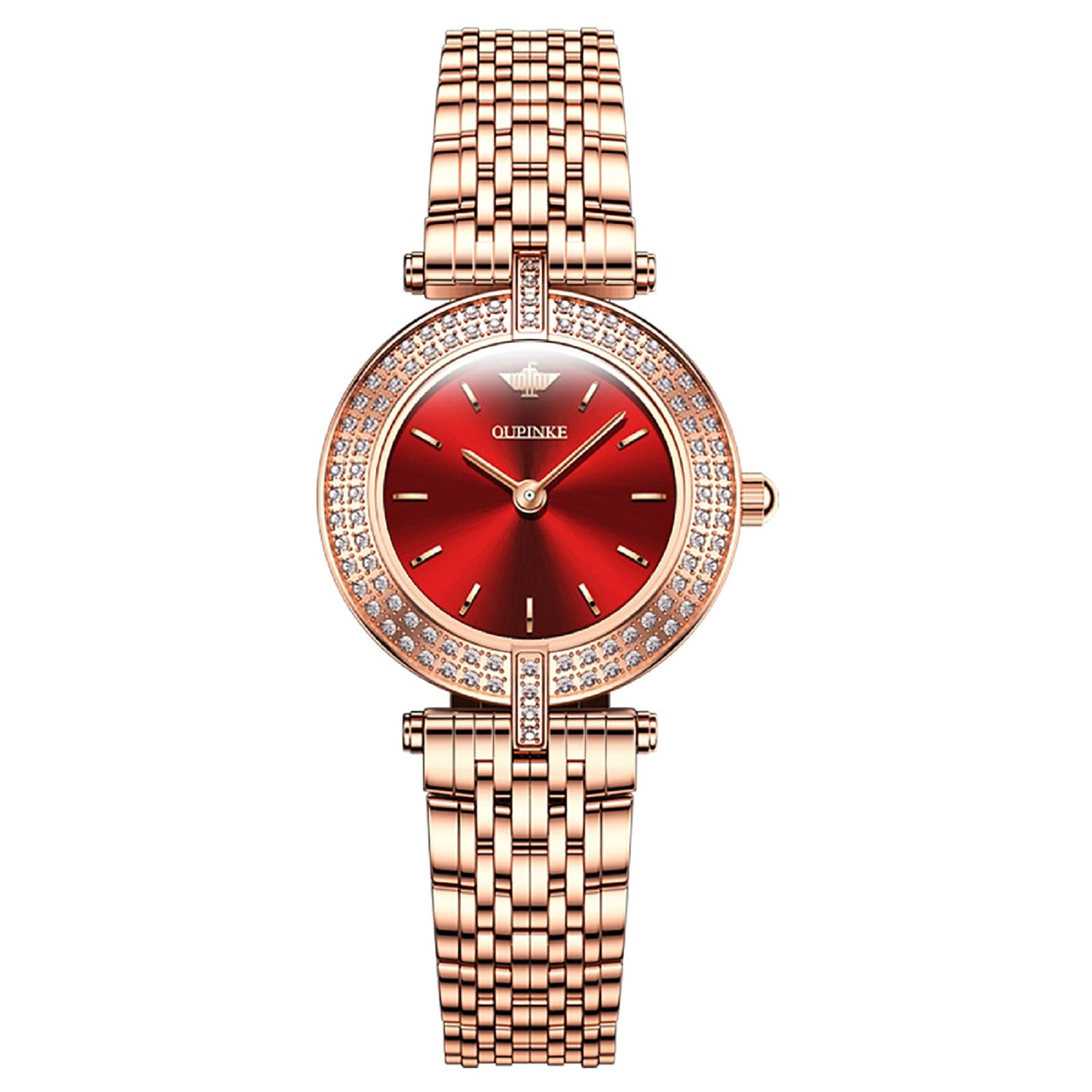 OUPINKE Rose Gold Women's Watch - Analog Quartz Waterproof Ultra Slim Diamond Ladies Wristwatch for Everyday Wear, Office & Special Occasions