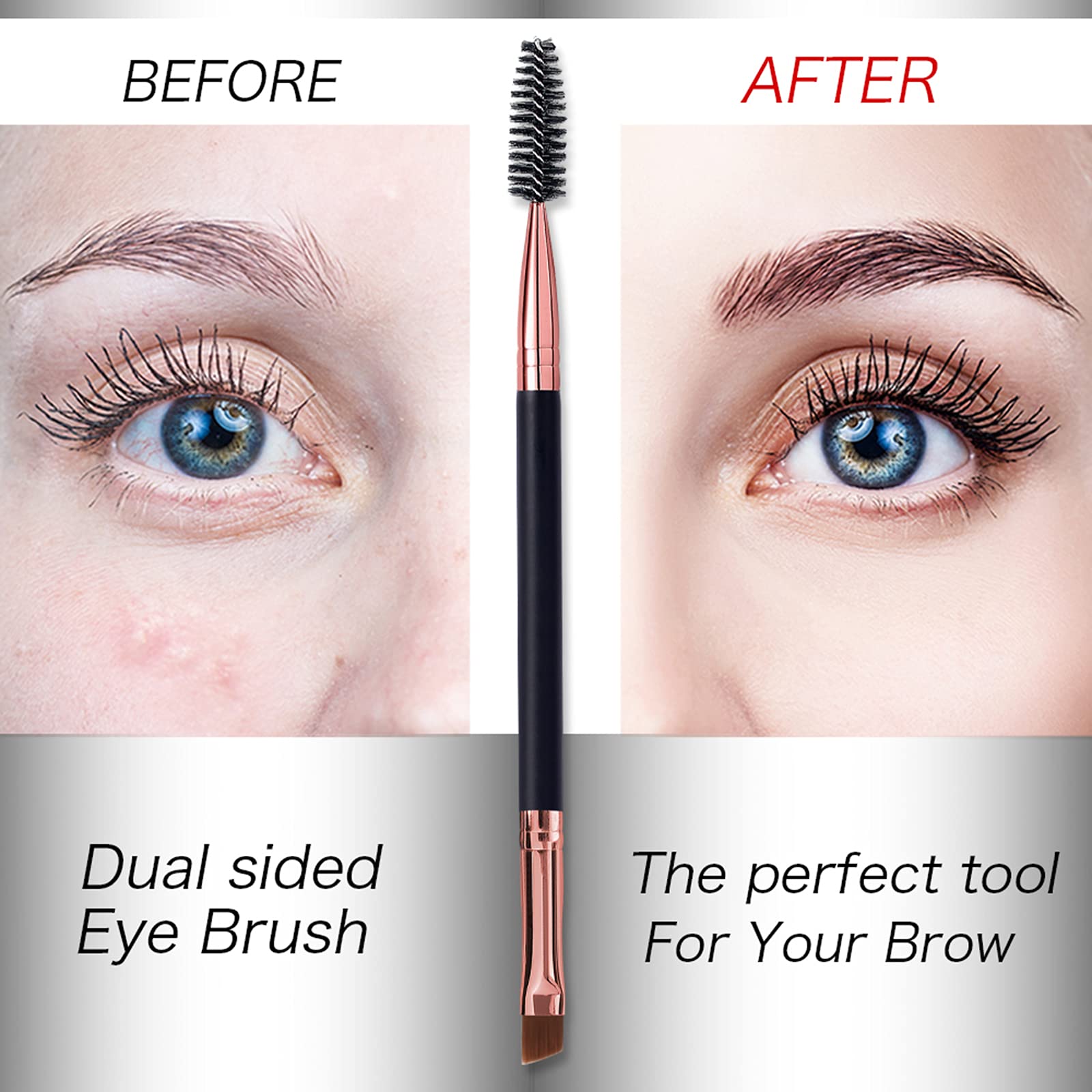 Professional Duo Eyebrow Brush Set - Angled Eyebrow Brush & Spoolie Comb for Perfect Brows - Black Eyebrow Makeup Tools for Salon & Home Use