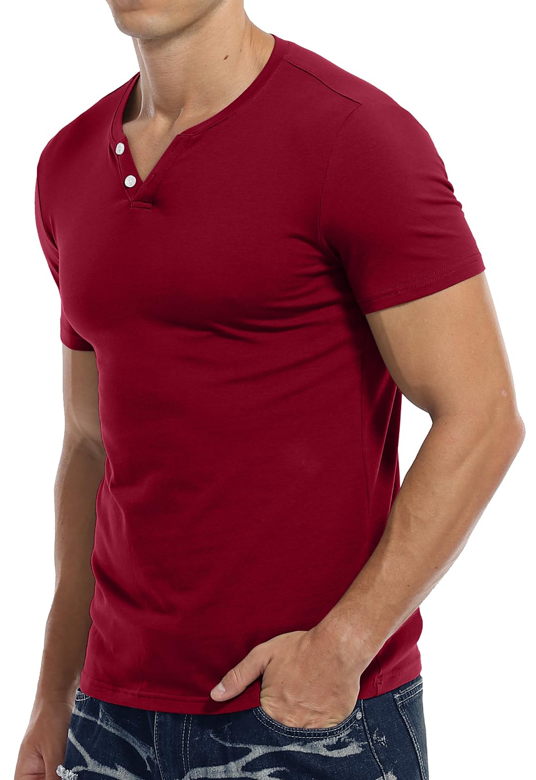 KUYIGO Men's Slim Fit Henley Shirts - Short & Long Sleeve Cotton T-Shirts for Casual Wear, Date Night & Outdoor Activities