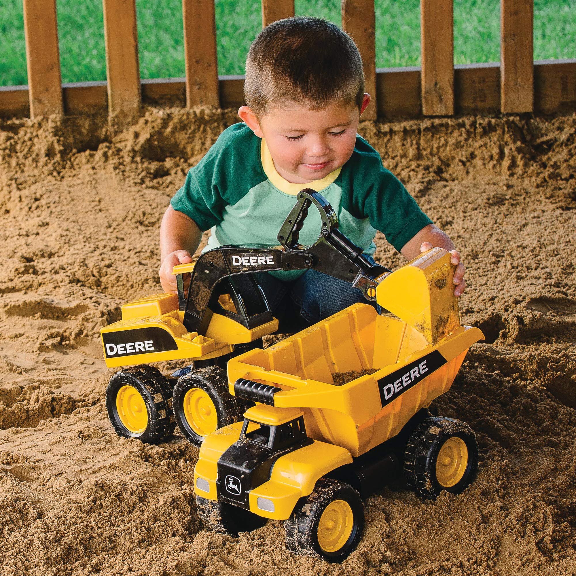 John Deere Big Scoop Dump Truck Toy - 15 Inch Large Construction Vehicle with Tilting Dump Bed - Outdoor Sandbox Toys for Kids Ages 3+ - Perfect for Sand Play, Backyard Fun & Construction Pretend Play