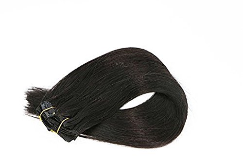 PolestarHair 70 Gram Clip in Human Hair Extensions - 7 Pieces Natural Black (1B) Silky Straight Remy Virgin Hair - 22 Inches for Length & Volume - Perfect for Daily Styling, Parties & Special Occasions
