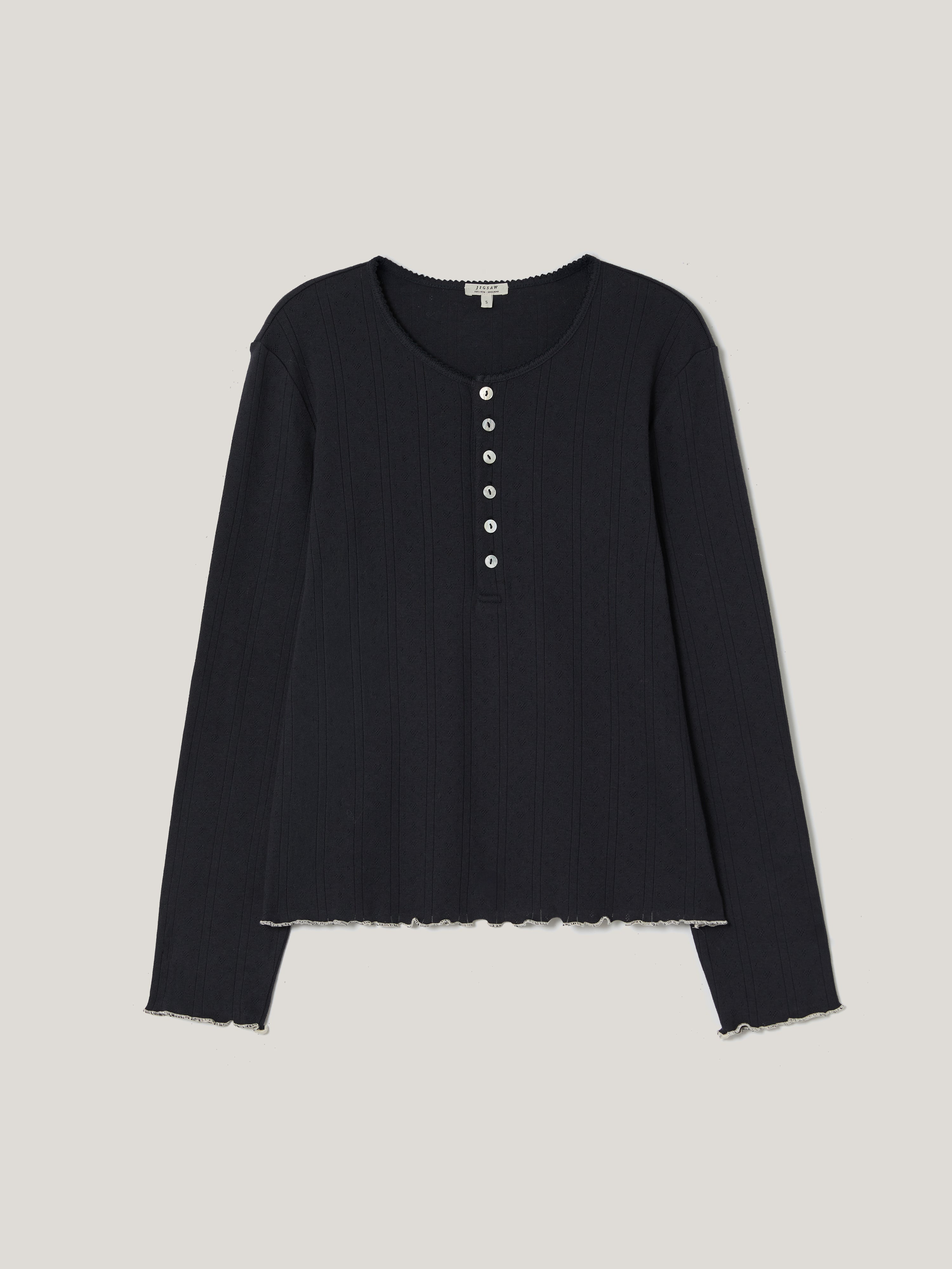 Women's Pointelle Knit Henley Pajama Top in Navy Blue | Soft & Breathable Sleepwear for Cozy Nights & Lounging