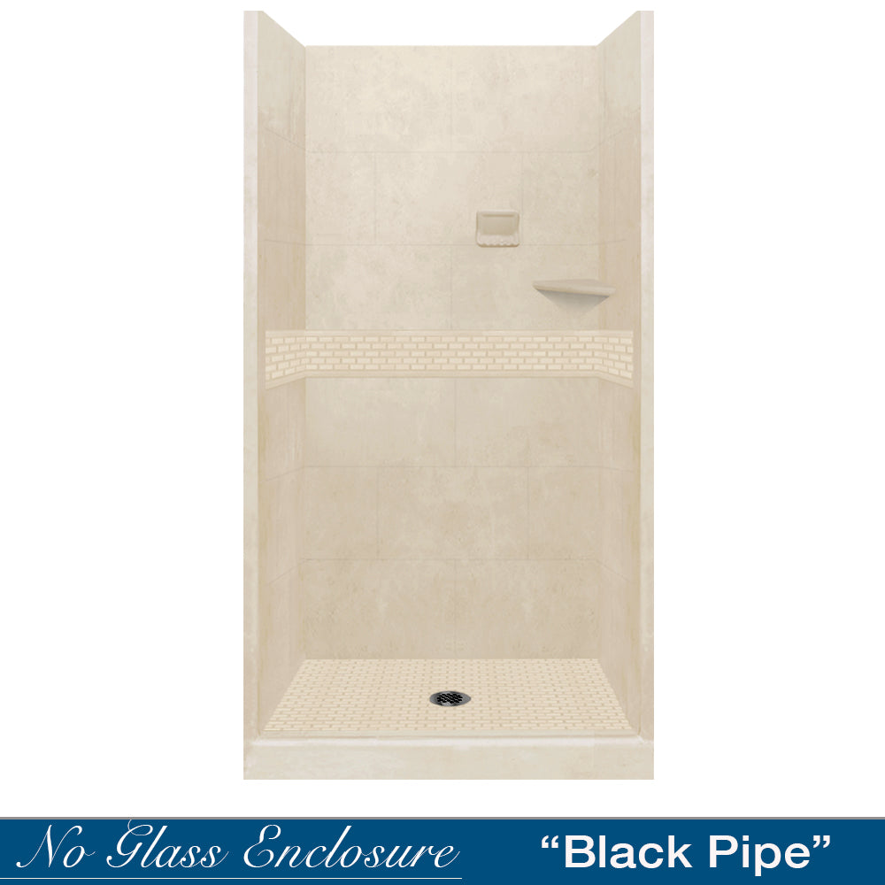 Alcove Desert Sand Sistine Stone & Classic Stone DIY Shower Remodel Kit with Free Shampoo Niche - Waterproof Bathroom Tile Wall Panels for Easy Home Renovation