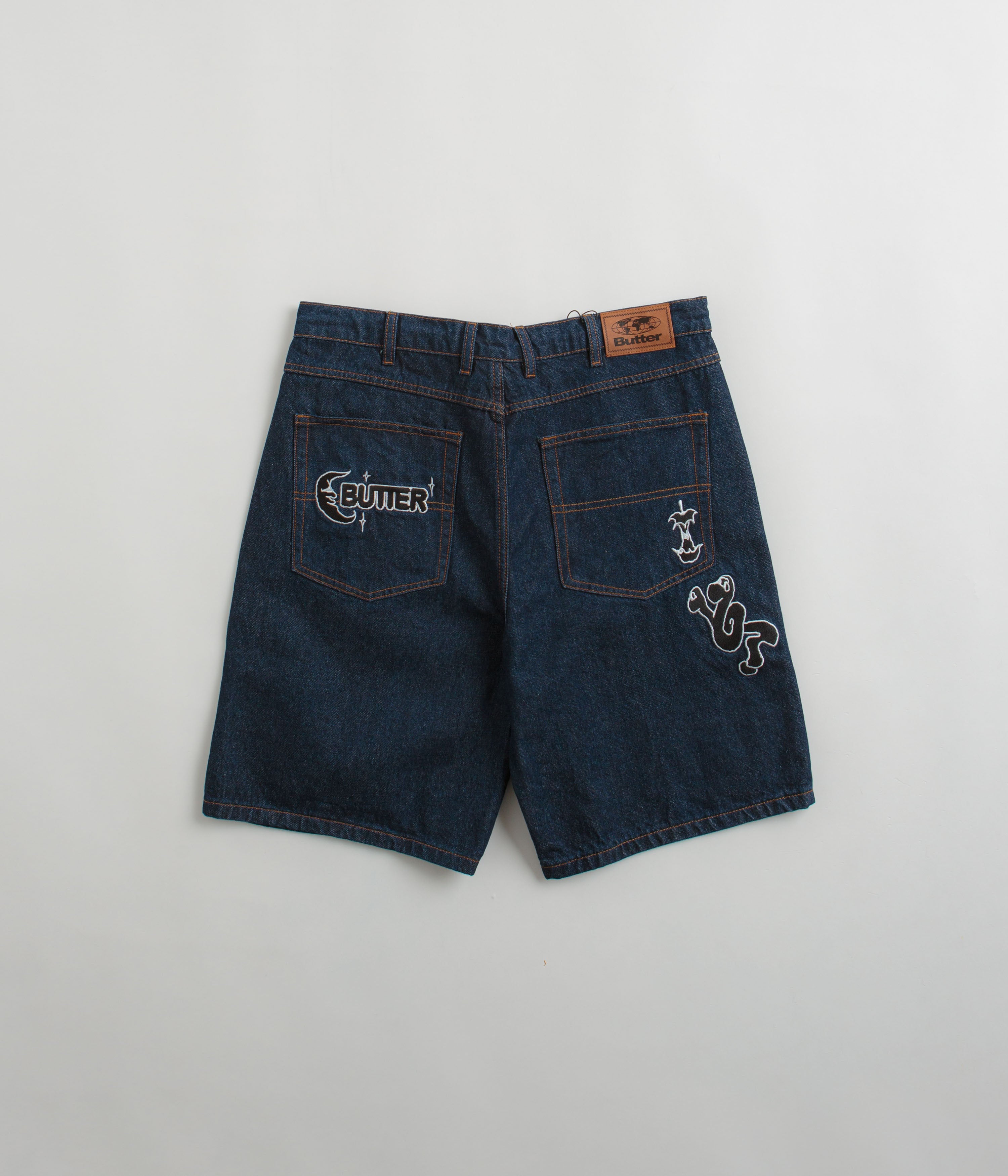 Butter Goods Critter Baggy Denim Shorts for Men - Dark Indigo Wash, High Waisted Distressed Denim Shorts for Streetwear & Summer Outfits