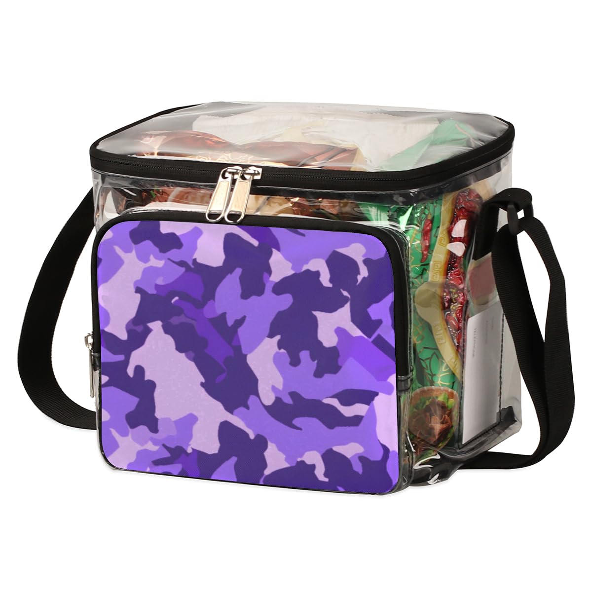 GzLeyigou Fashion Purple Camouflage Clear Tote Bag with Handles - Transparent Crossbody Shoulder Bag for Women - Perfect for Outdoor, Travel, Picnic, Concerts & Sports Events (Stadium Approved) - Great for Shopping, Beach & Music Festivals