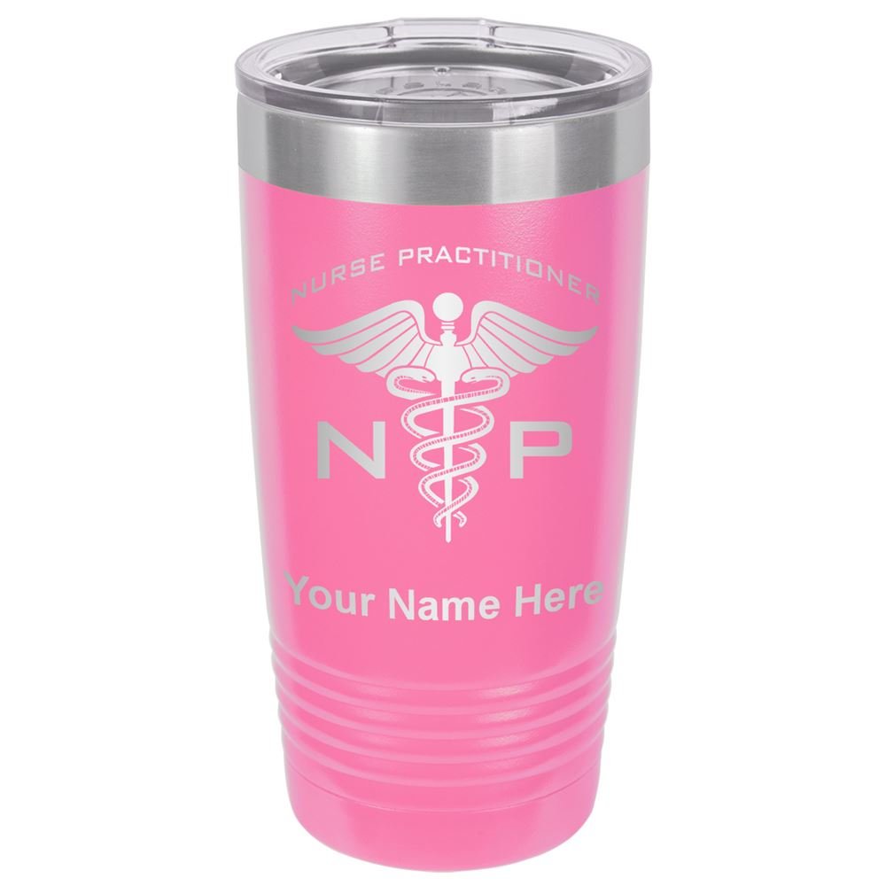 LaserGram 20oz Vacuum Insulated Stainless Steel Tumbler Mug with Personalized Engraving - Perfect Gift for Nurse Practitioners, Doctors & Healthcare Workers - Keeps Drinks Hot/Cold for Hours - Great for Hospitals, Clinics & Office Use (Pink)