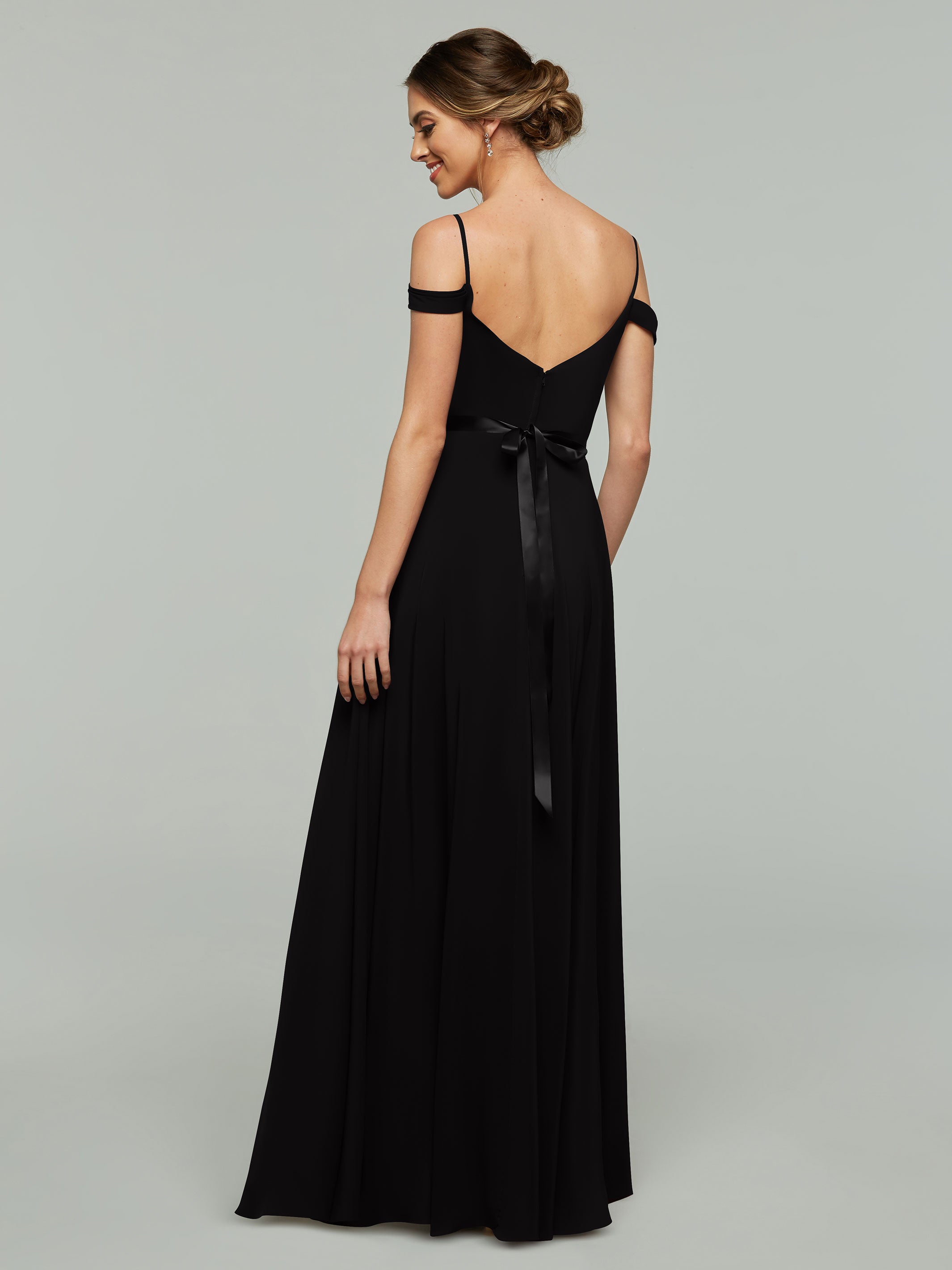 Elegant 80106 Off-The-Shoulder Stretch Chiffon A-Line Bridesmaid Dress with Sash - Perfect for Weddings, Formal Events & Special Occasions
