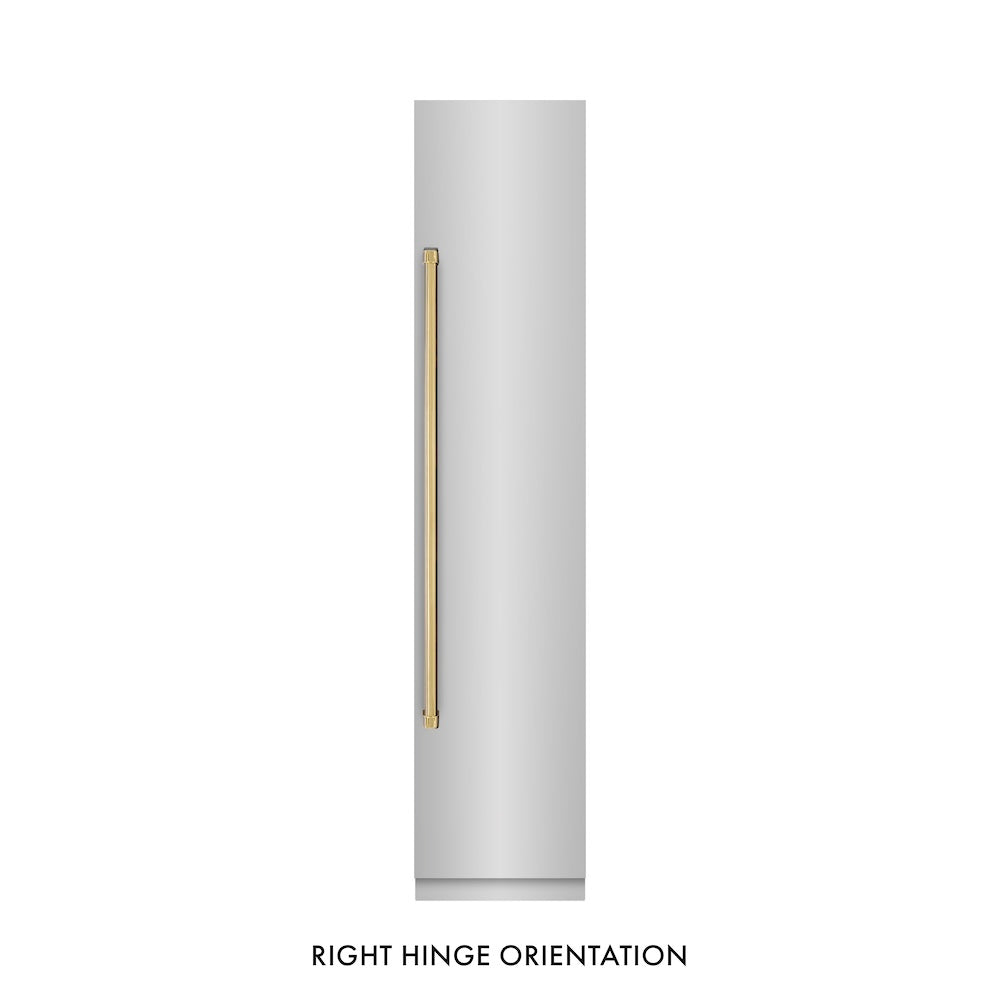 ZLINE Autograph Edition 18 Inch 8.6 cu ft Right Hinge Stainless Steel Column Freezer with Graphite Gray Interior & Polished Gold Accents - Perfect for Home Bars, Basements, and Commercial Kitchens (RCFVRZ 304 18 G)