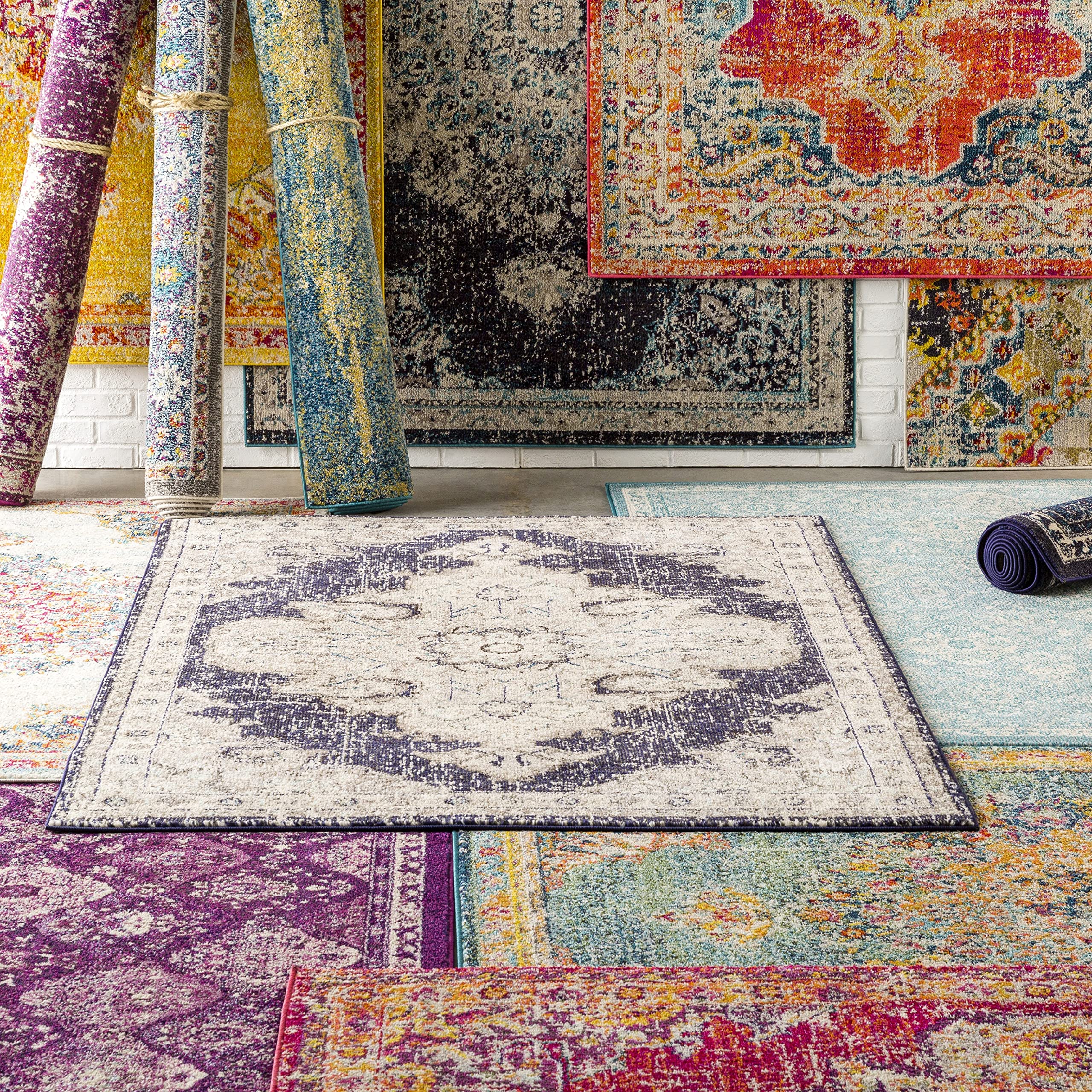 Mark&Day 2x3 Le Cannet Global Fuschia Area Rug - Soft Purple Blue Yellow Carpet for Living Room, Bedroom, Kitchen - Non-Slip Floor Mat (2' x 3') - Perfect for Home Decor, Dorm & Office Spaces
