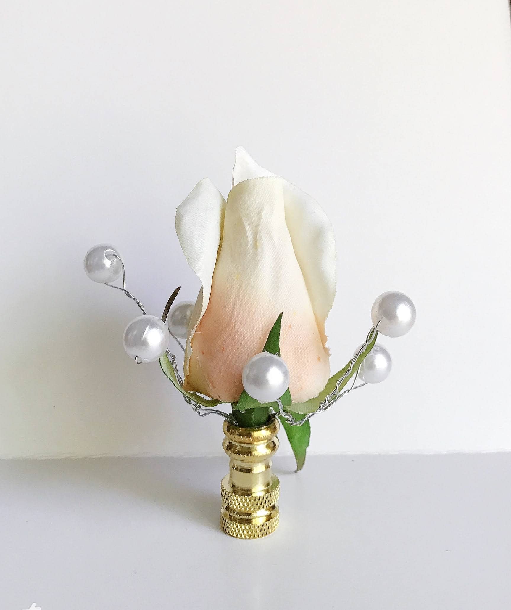 French Chic Rose Lamp Shade Finial & Harp Topper in Ivory - Elegant Ceiling Light Decor for Bedroom, Living Room, Nursery