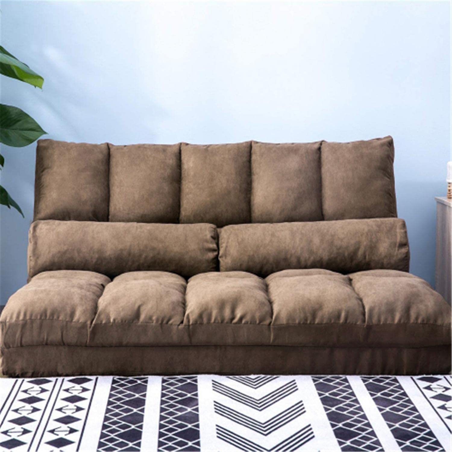 Double Chaise Lounge Sofa Bed - 5-Position Adjustable Recliner with Pillows - Convertible Floor Sleeper & Futon for Living Room, Bedroom, or Home Theater Relaxation