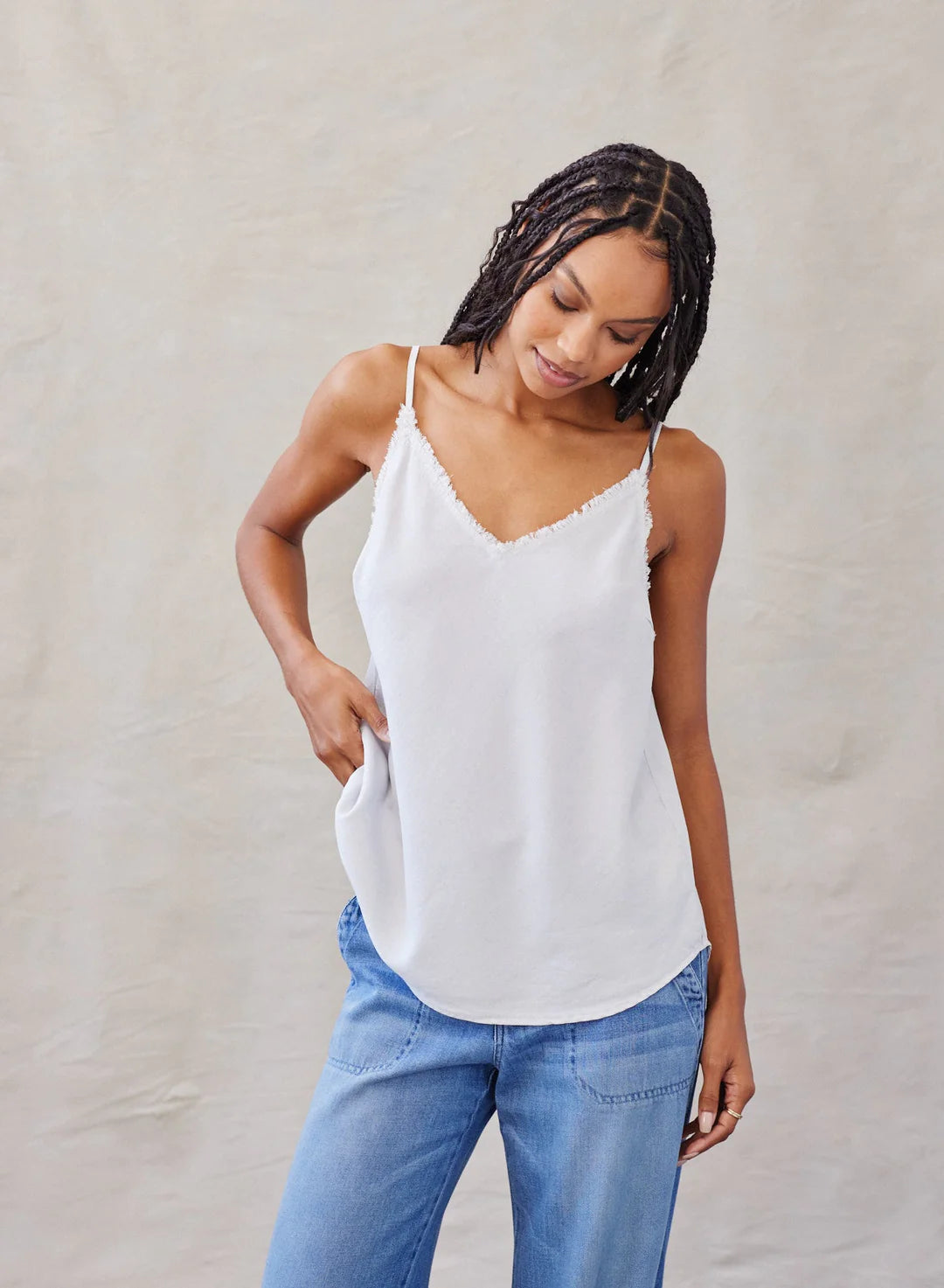 Frayed Edge Camisole Top - Soft Foggy Sky Color for Women | Perfect for Layering, Casual Outfits & Summer Wardrobe