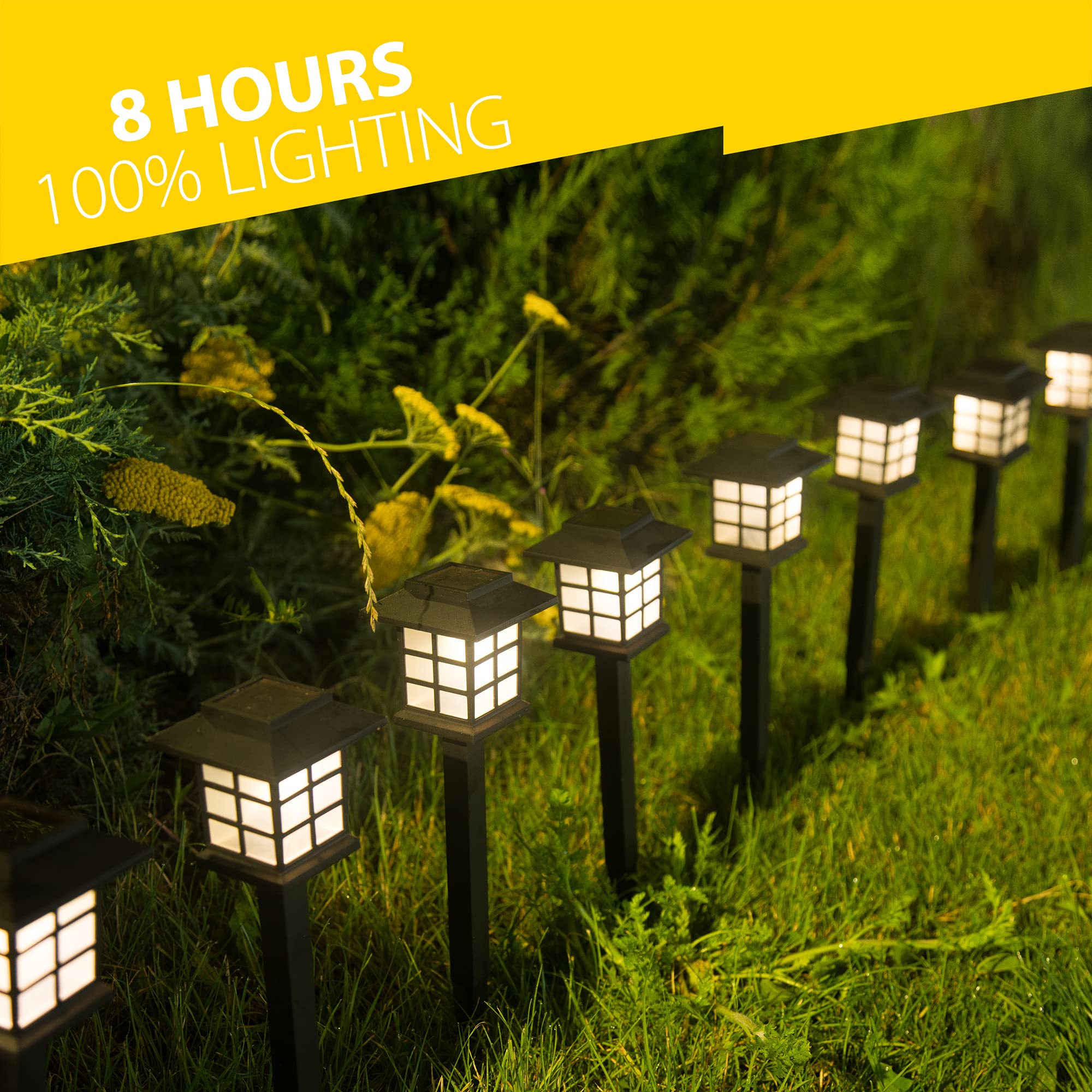 ZONETECH 12-Pack Solar Powered Outdoor LED Lights – Waterproof Bright Pathway Lighting for Walkway, Patio, Yard, Lawn & Garden – Perfect for Nighttime Safety & Landscape Decoration