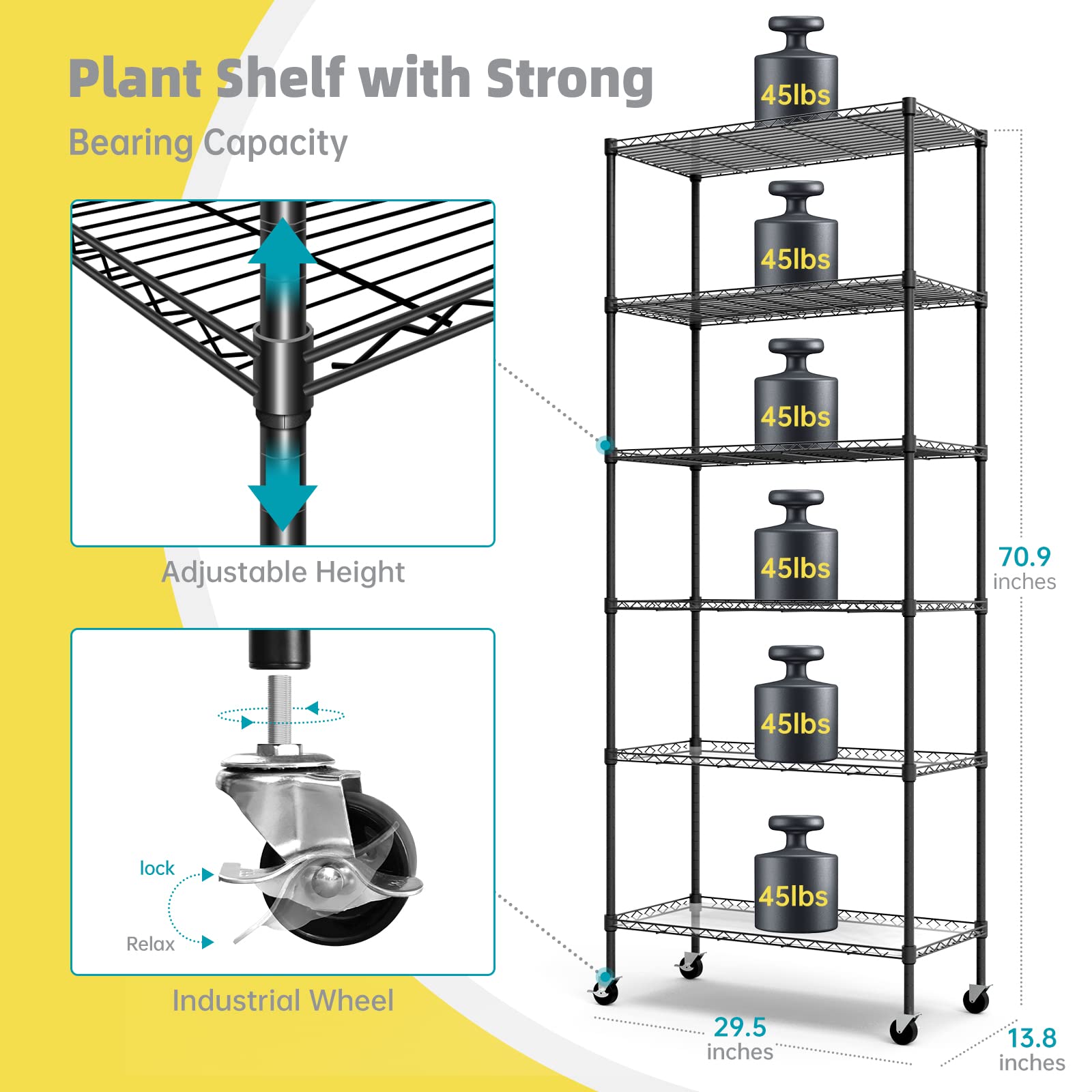 6 Tier Plant Stand with 150W LED Grow Light - Indoor Greenhouse Shelf with Thermometer & Cover, Perfect for Seed Starting & Plant Growth (29.5