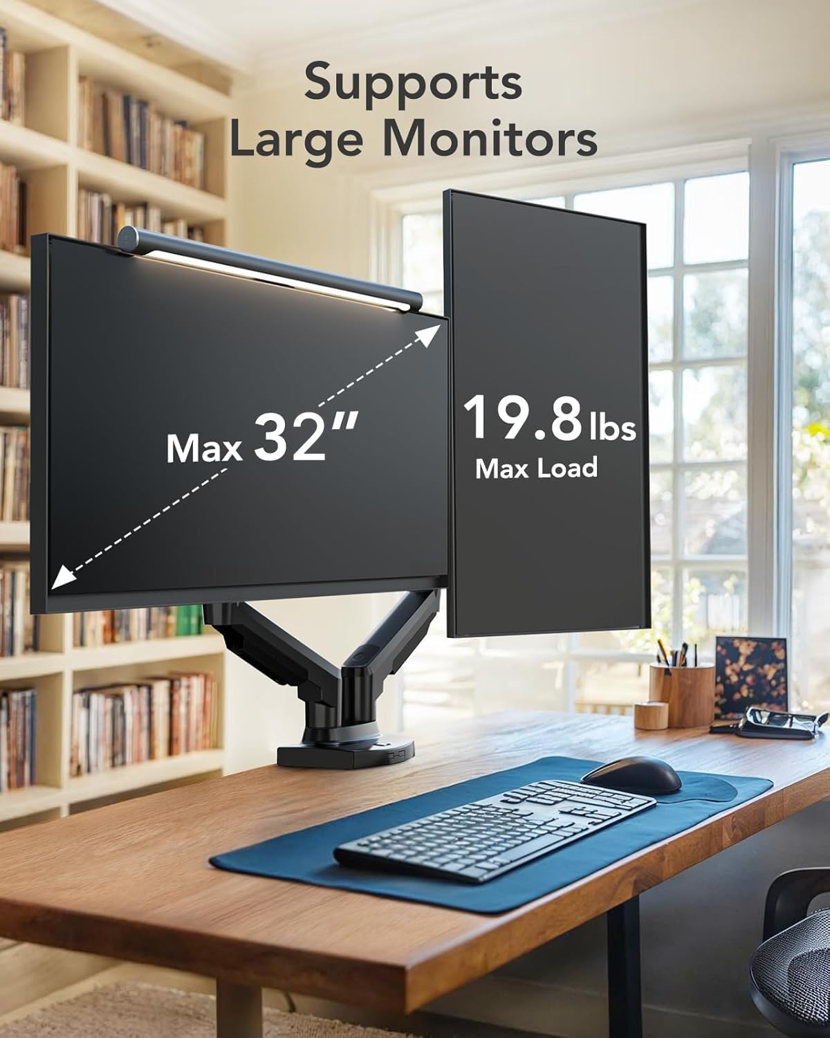 HUANUO Dual Monitor Stand - Adjustable Spring Monitor Arm for 13-32 Inch Screens, C Clamp/Grommet Mounting Base, VESA Compatible, Holds 4.4-19.8lbs - Perfect for Home Office, Gaming Setup & Workspace Ergonomics
