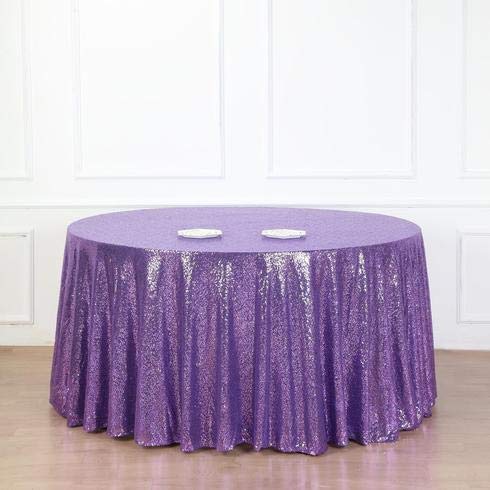 132 Inch Sequin Round Tablecloth - Big Payette Purple Premium Quality for Wedding, Birthday, Christmas Party & Hall Decoration | Elegant Dining & Event Table Cover